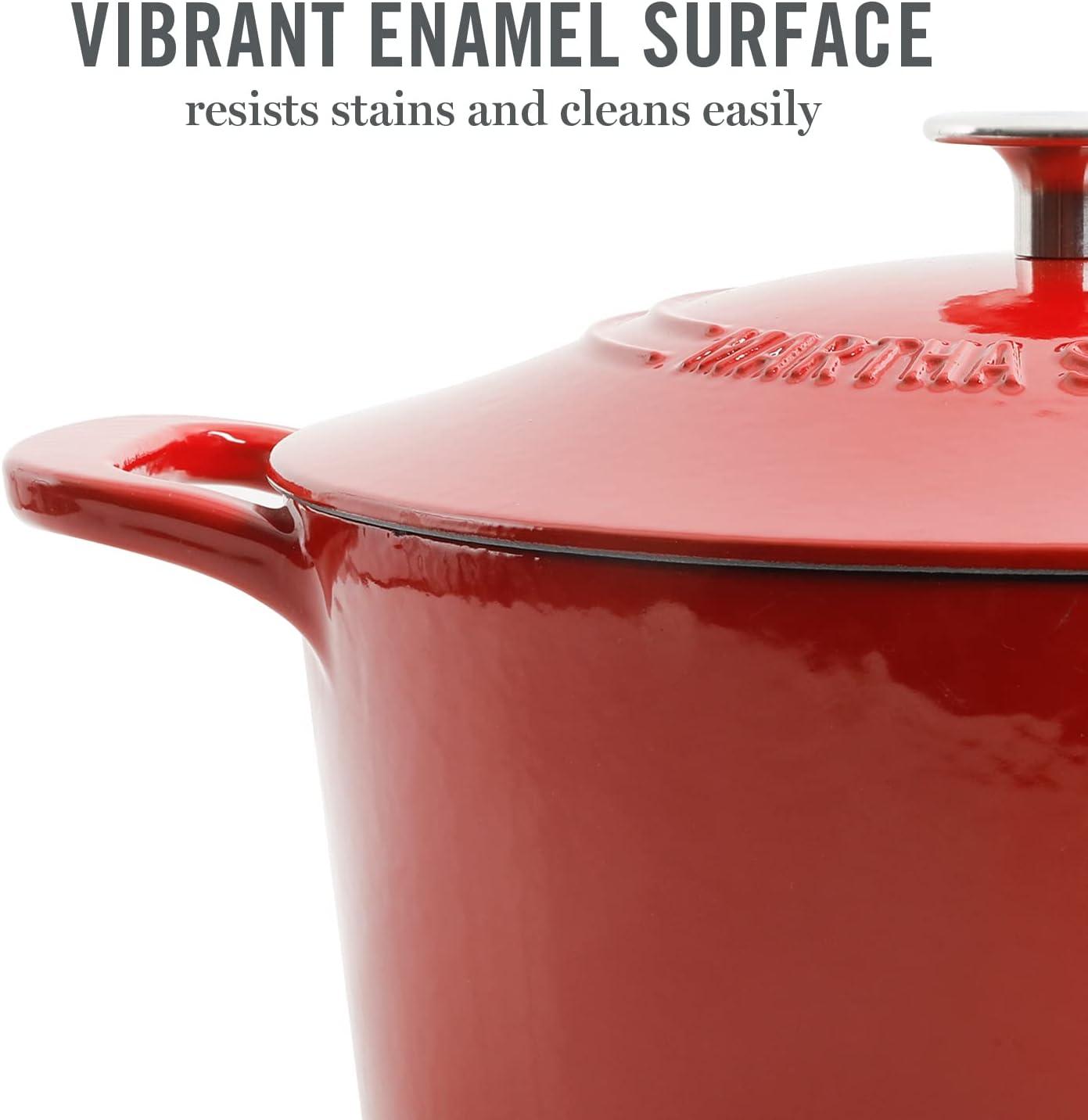 imageMARTHA STEWART Gatwick 7 QT Enamel Cast Iron Dutch Oven Pot with Lid Martha BlueRed