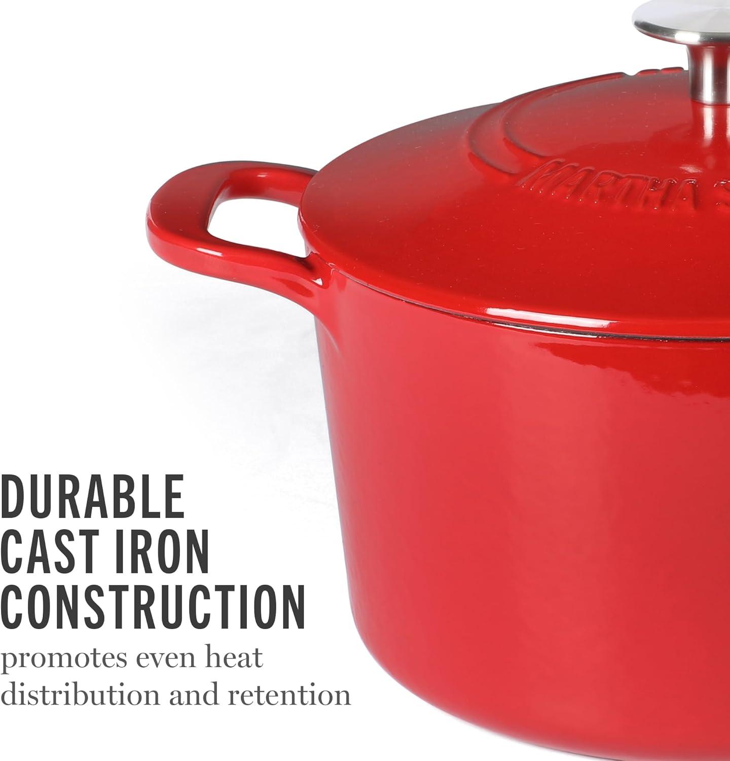 imageMARTHA STEWART Gatwick 7 QT Enamel Cast Iron Dutch Oven Pot with Lid Martha BlueRed