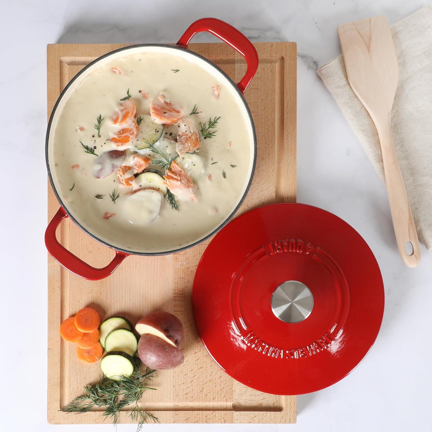 imageMARTHA STEWART Gatwick 7 QT Enamel Cast Iron Dutch Oven Pot with Lid Martha BlueRed