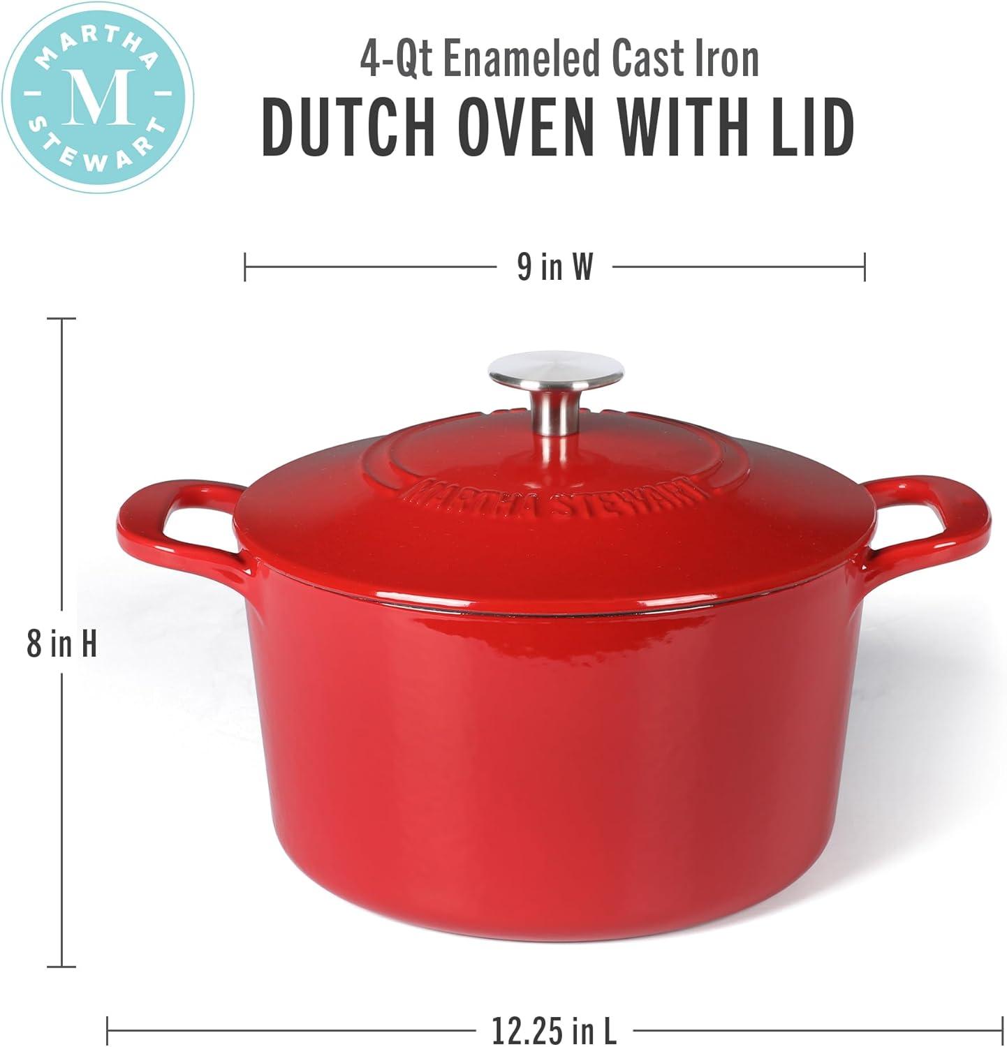 imageMARTHA STEWART Gatwick 7 QT Enamel Cast Iron Dutch Oven Pot with Lid Martha BlueRed
