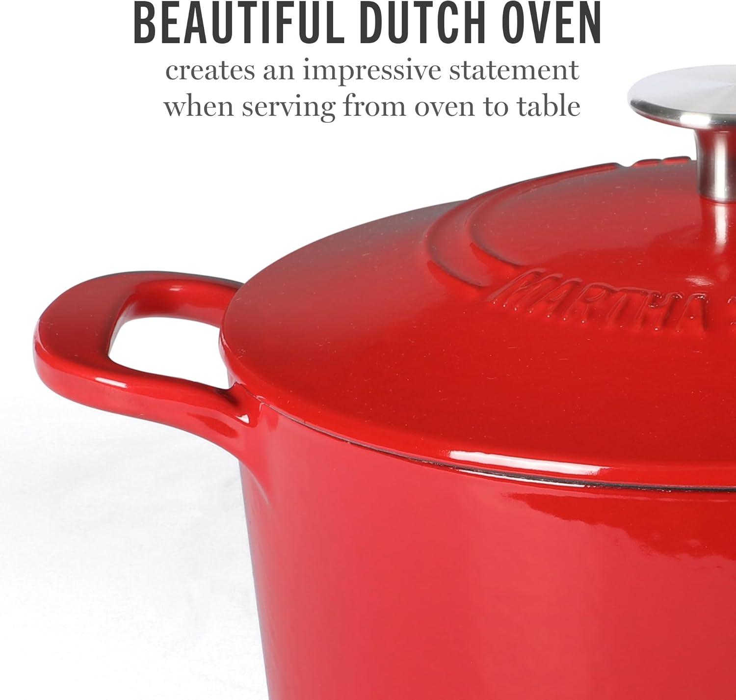 imageMARTHA STEWART Gatwick 7 QT Enamel Cast Iron Dutch Oven Pot with Lid Martha BlueRed