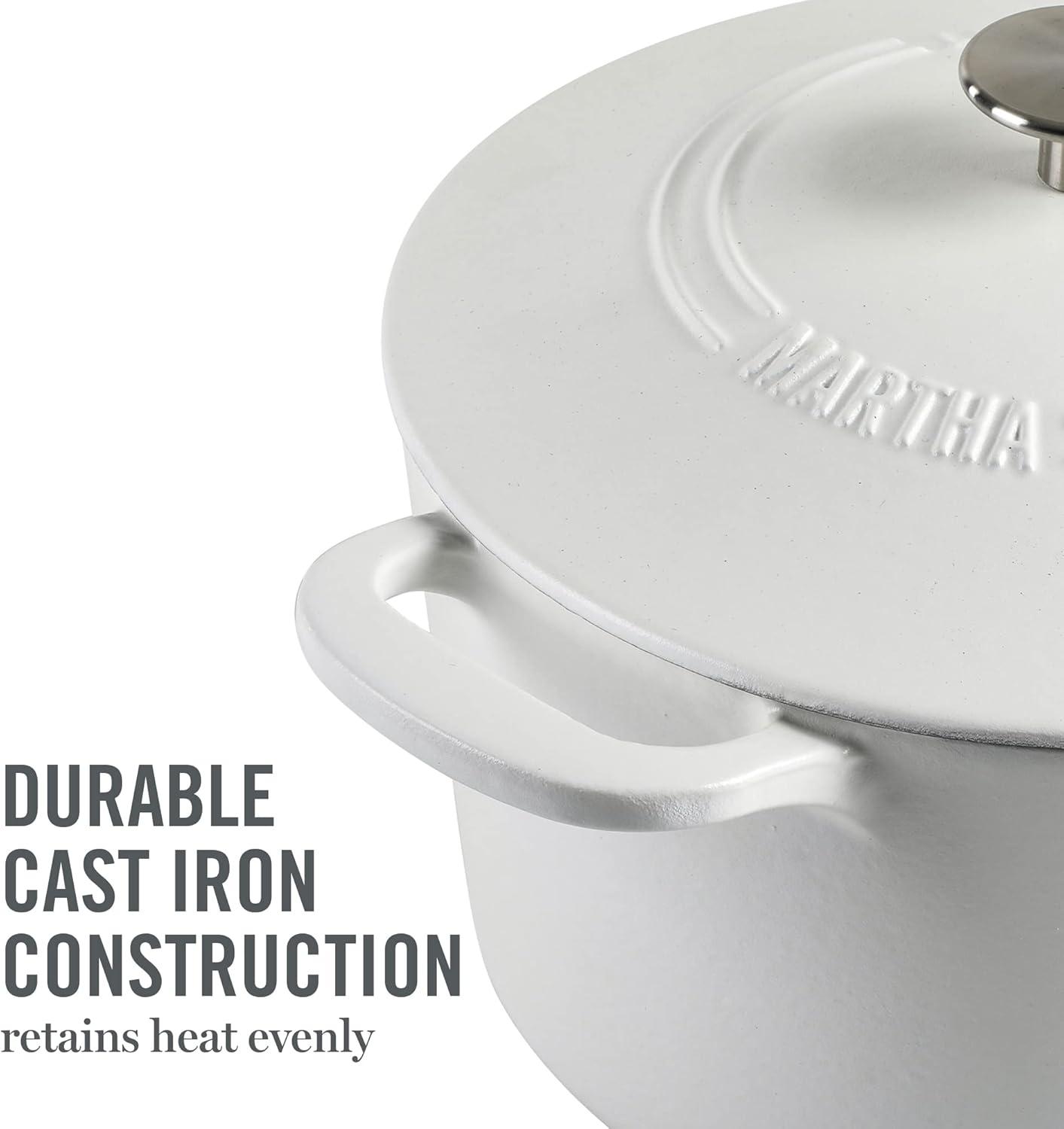 imageMARTHA STEWART Gatwick 7 QT Enamel Cast Iron Dutch Oven Pot with Lid Martha BlueWhite Matte