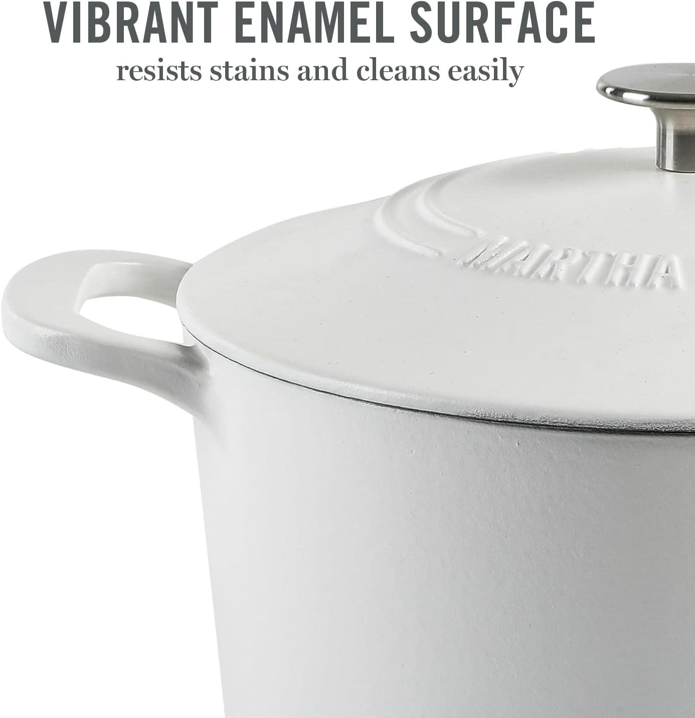 imageMARTHA STEWART Gatwick 7 QT Enamel Cast Iron Dutch Oven Pot with Lid Martha BlueWhite Matte