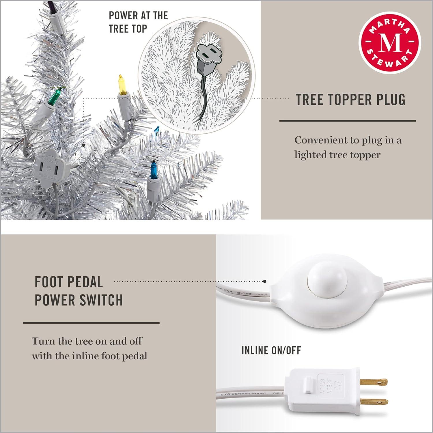 imageMARTHA STEWART Gold Tinsel PreLit Artificial Christmas Tree 7 Feet Clear White Lights BTIPI1Silver  Colored Lights