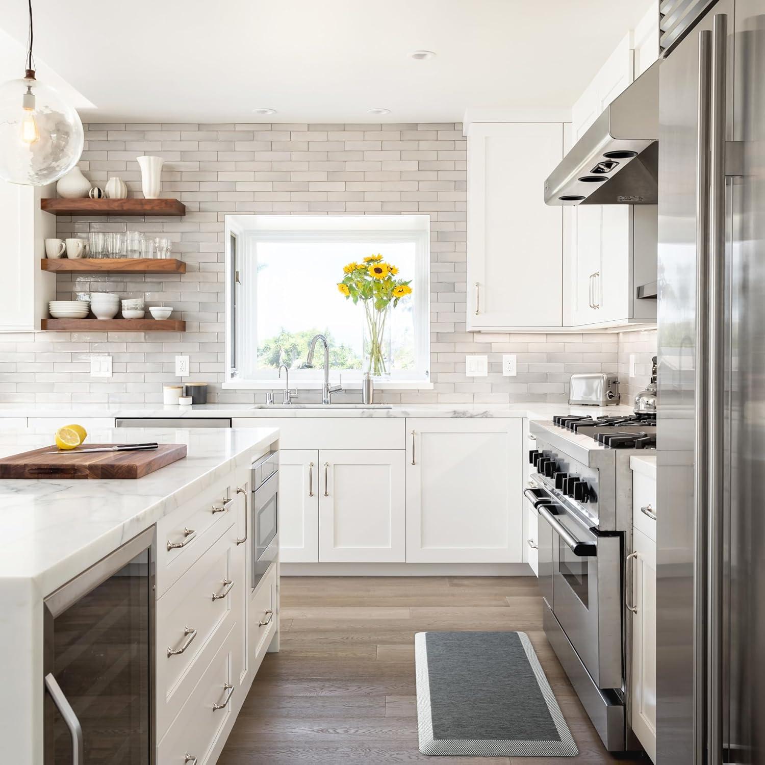 imageMARTHA STEWART Mira Modern Heathered Solid AntiFatigue AirInfused Kitchen Mat Brown 196quotx32quotBlack