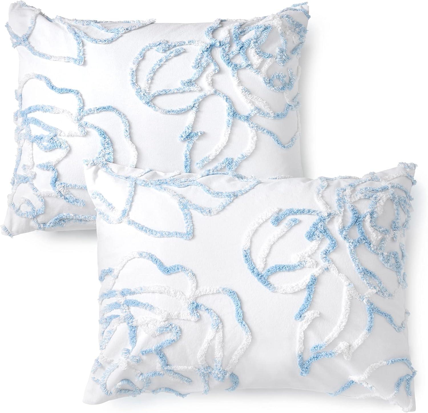 imageMARTHA STEWART Natalie King Size Duvet 3 Piece Set1 Duvet Cover 2 Pillow Shams Crinkle Velvet Texture Soft ampamp Royal Machine Wash 104quotx92quot with Button Closure ChampagneFederal Blue White