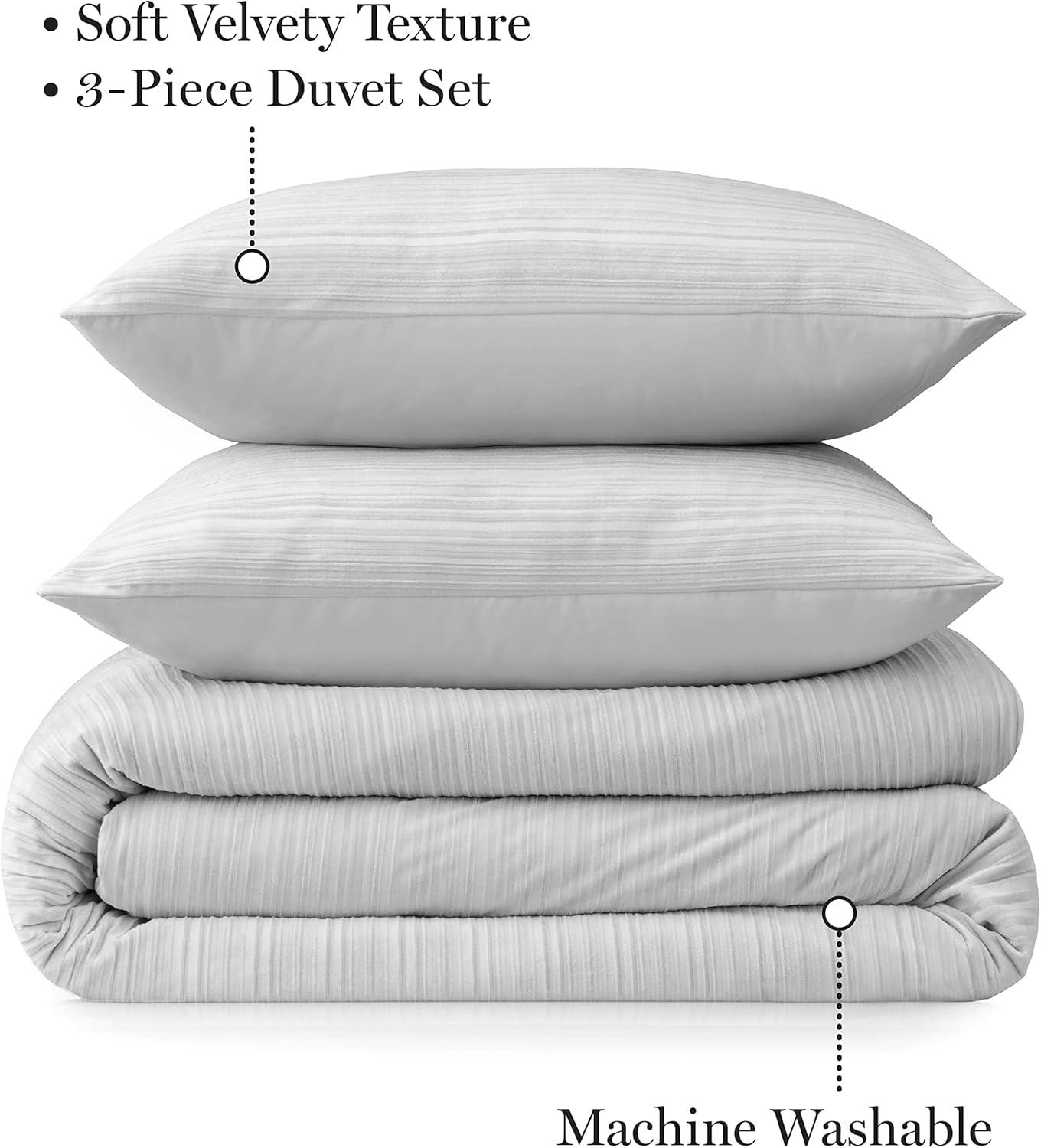 imageMARTHA STEWART Natalie King Size Duvet 3 Piece Set1 Duvet Cover 2 Pillow Shams Crinkle Velvet Texture Soft ampamp Royal Machine Wash 104quotx92quot with Button Closure ChampagneGrey