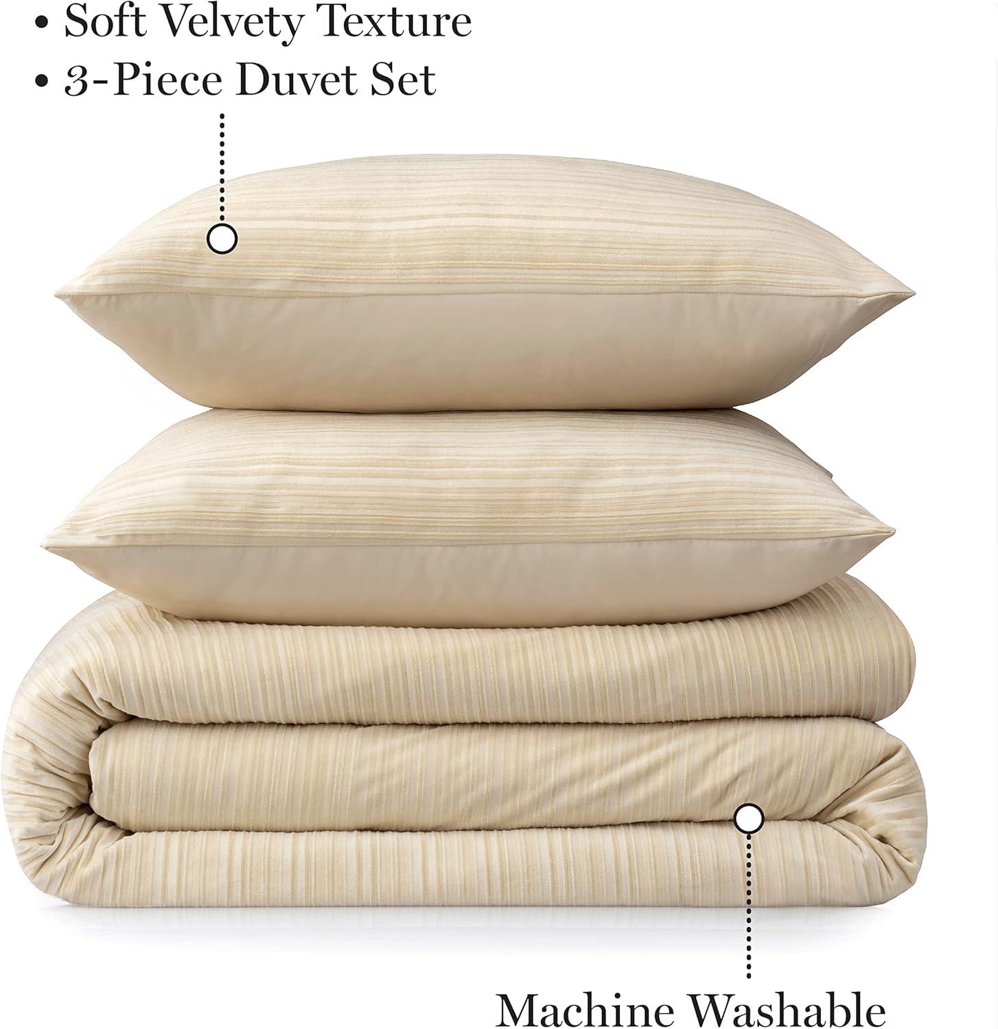 imageMARTHA STEWART Natalie King Size Duvet 3 Piece Set1 Duvet Cover 2 Pillow Shams Crinkle Velvet Texture Soft ampamp Royal Machine Wash 104quotx92quot with Button Closure ChampagneChampagne