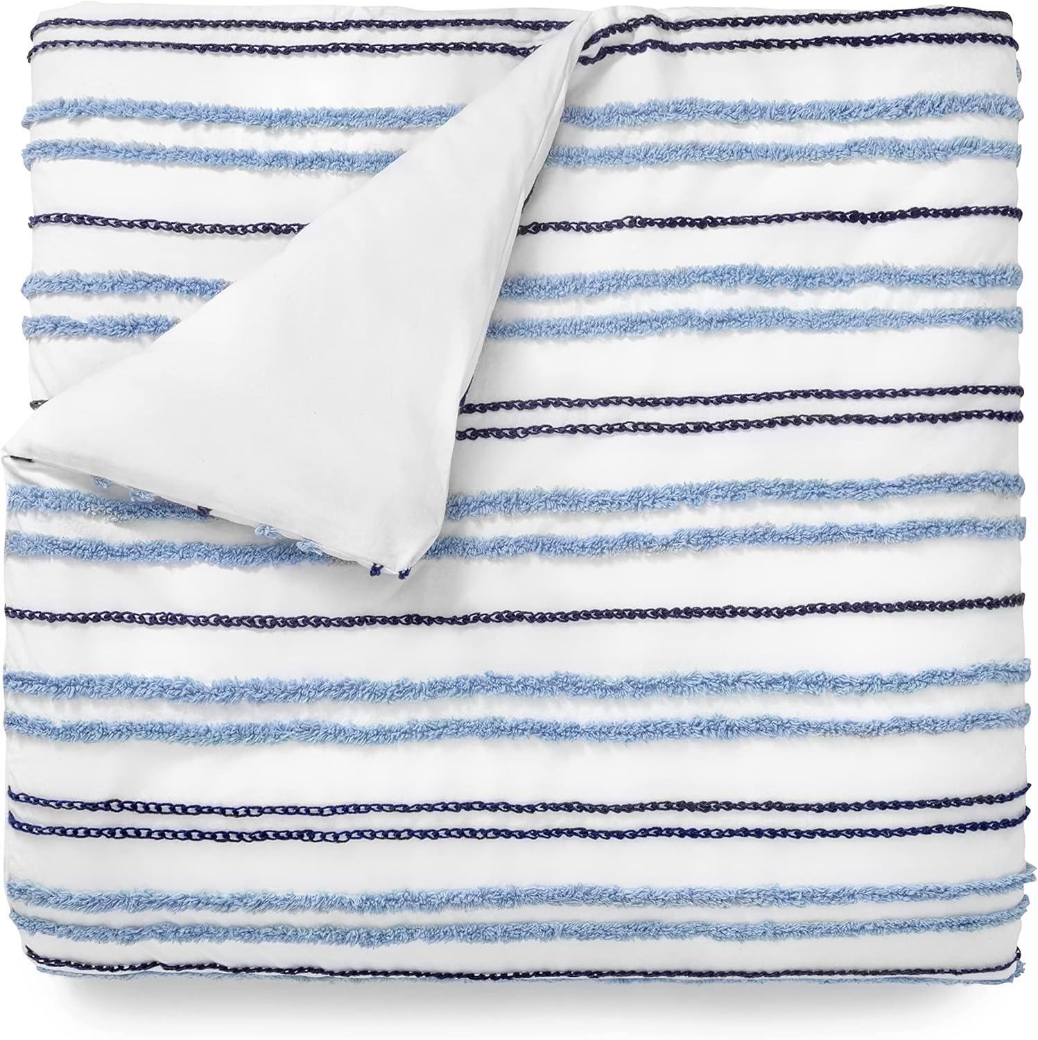 imageMARTHA STEWART Natalie King Size Duvet 3 Piece Set1 Duvet Cover 2 Pillow Shams Crinkle Velvet Texture Soft ampamp Royal Machine Wash 104quotx92quot with Button Closure ChampagneSoft Blue