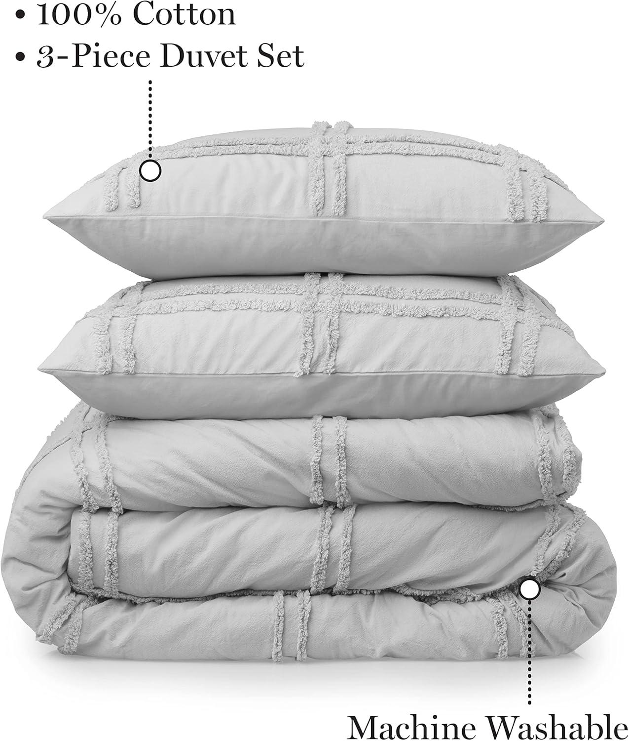 imageMARTHA STEWART Natalie King Size Duvet 3 Piece Set1 Duvet Cover 2 Pillow Shams Crinkle Velvet Texture Soft ampamp Royal Machine Wash 104quotx92quot with Button Closure ChampagneSolid Grey