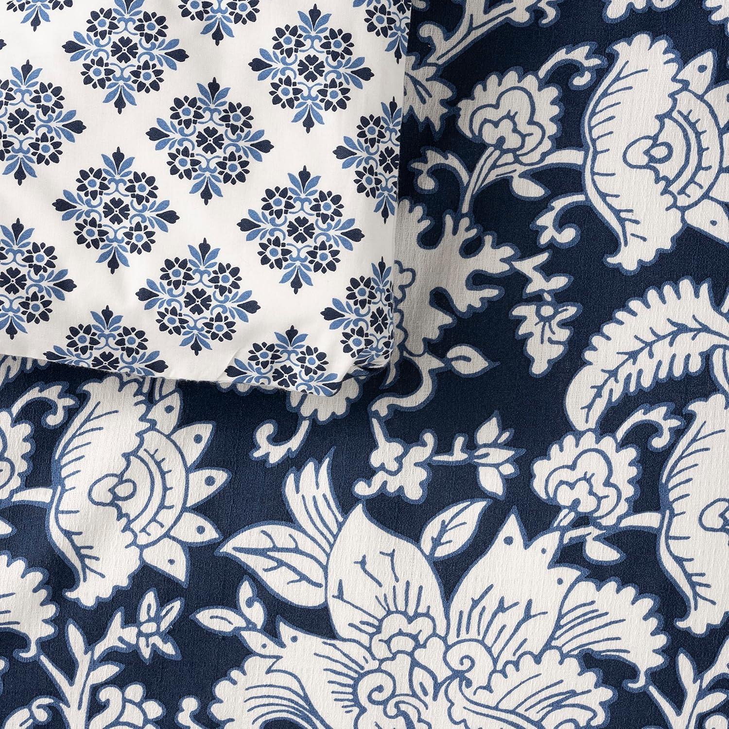 imageMARTHA STEWART Natalie King Size Duvet 3 Piece Set1 Duvet Cover 2 Pillow Shams Crinkle Velvet Texture Soft ampamp Royal Machine Wash 104quotx92quot with Button Closure ChampagneNavy White