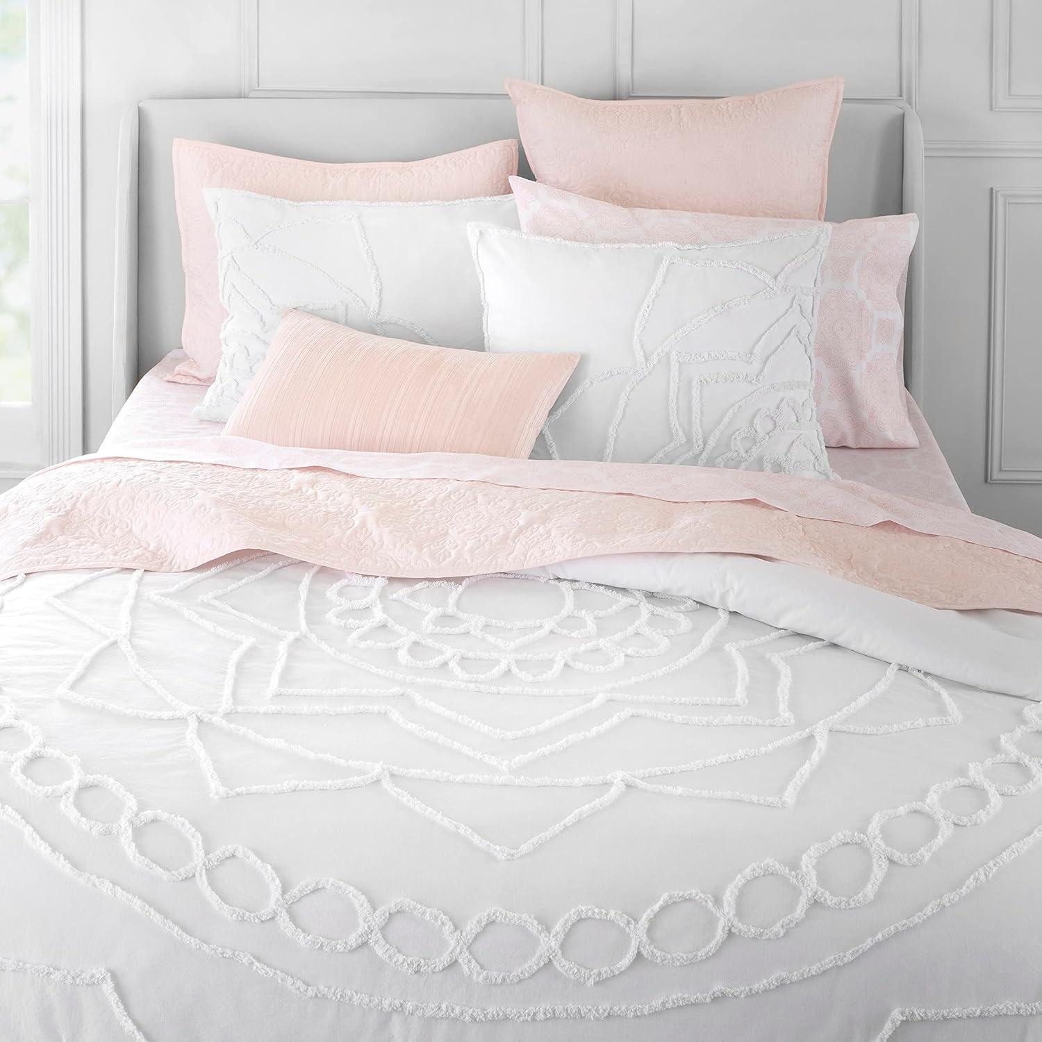 imageMARTHA STEWART Natalie King Size Duvet 3 Piece Set1 Duvet Cover 2 Pillow Shams Crinkle Velvet Texture Soft ampamp Royal Machine Wash 104quotx92quot with Button Closure ChampagneEmbroidered White