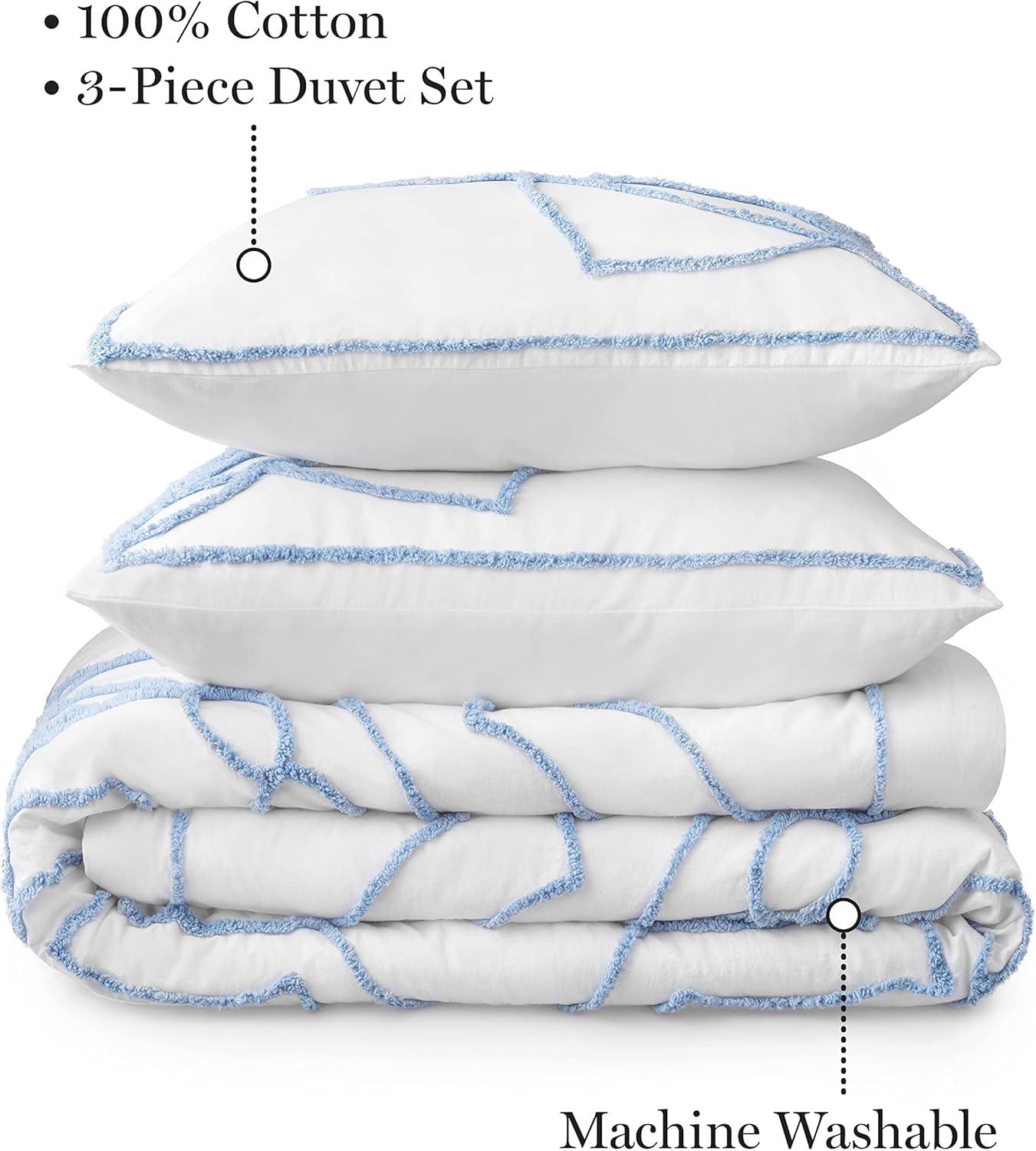 imageMARTHA STEWART Natalie King Size Duvet 3 Piece Set1 Duvet Cover 2 Pillow Shams Crinkle Velvet Texture Soft ampamp Royal Machine Wash 104quotx92quot with Button Closure ChampagneSoft Blue