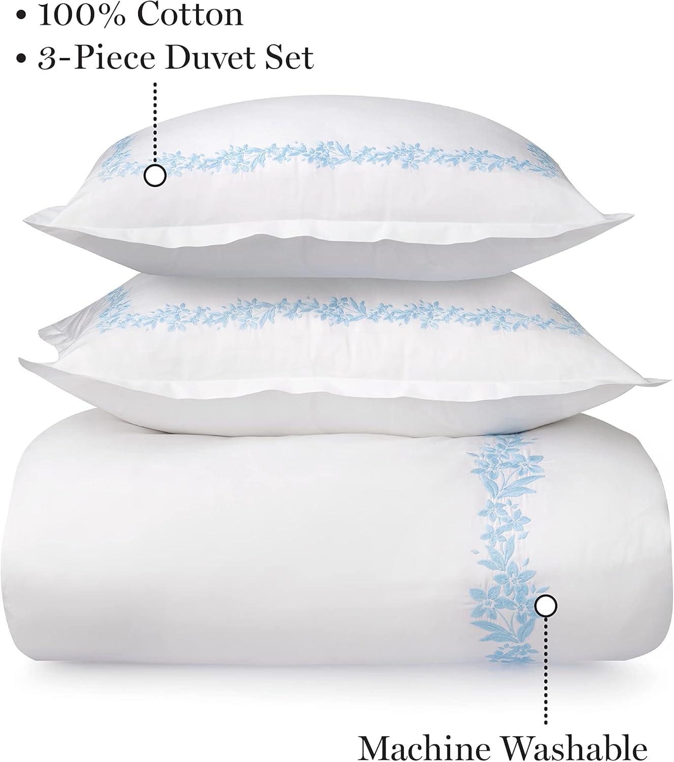 imageMARTHA STEWART Natalie King Size Duvet 3 Piece Set1 Duvet Cover 2 Pillow Shams Crinkle Velvet Texture Soft ampamp Royal Machine Wash 104quotx92quot with Button Closure ChampagneSoft Blue