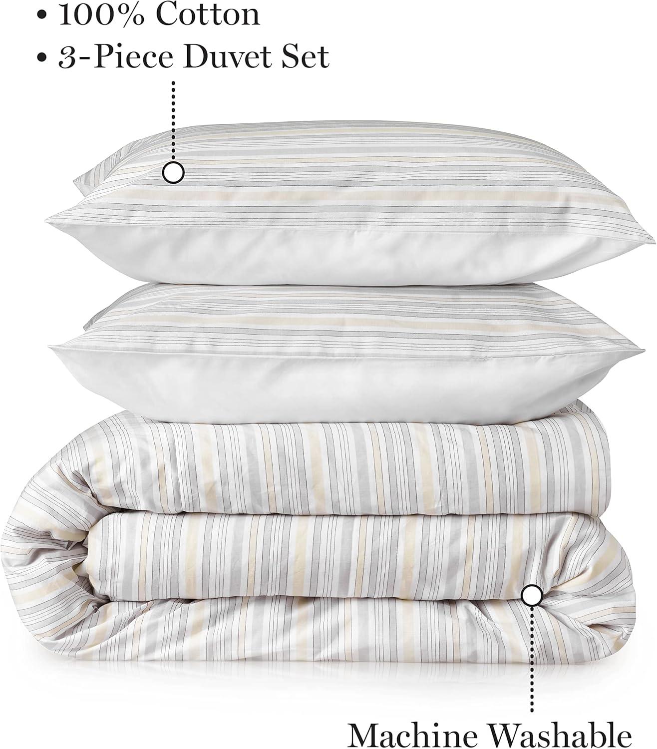 imageMARTHA STEWART Natalie King Size Duvet 3 Piece Set1 Duvet Cover 2 Pillow Shams Crinkle Velvet Texture Soft ampamp Royal Machine Wash 104quotx92quot with Button Closure ChampagneGrey Oat
