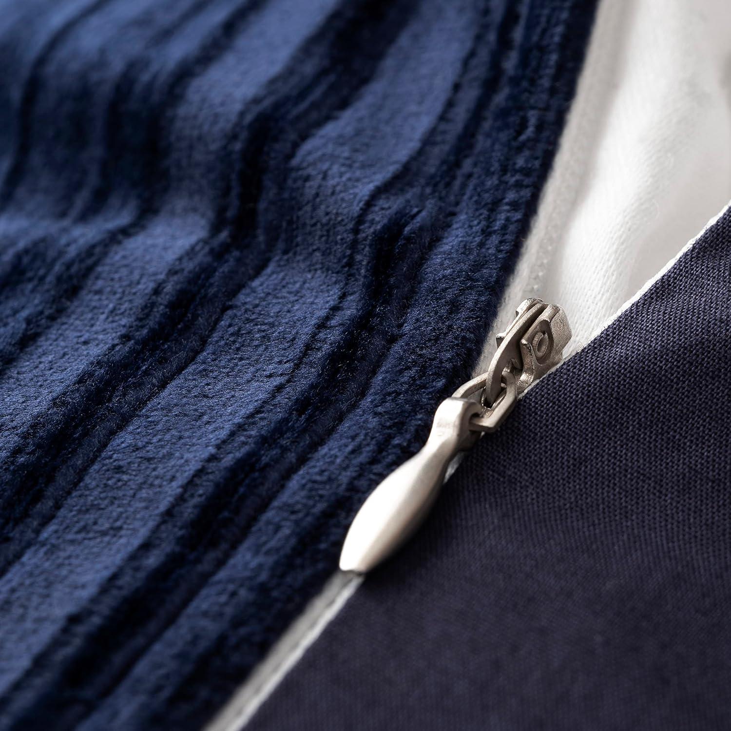 imageMARTHA STEWART Natalie King Size Duvet 3 Piece Set1 Duvet Cover 2 Pillow Shams Crinkle Velvet Texture Soft ampamp Royal Machine Wash 104quotx92quot with Button Closure ChampagneNavy