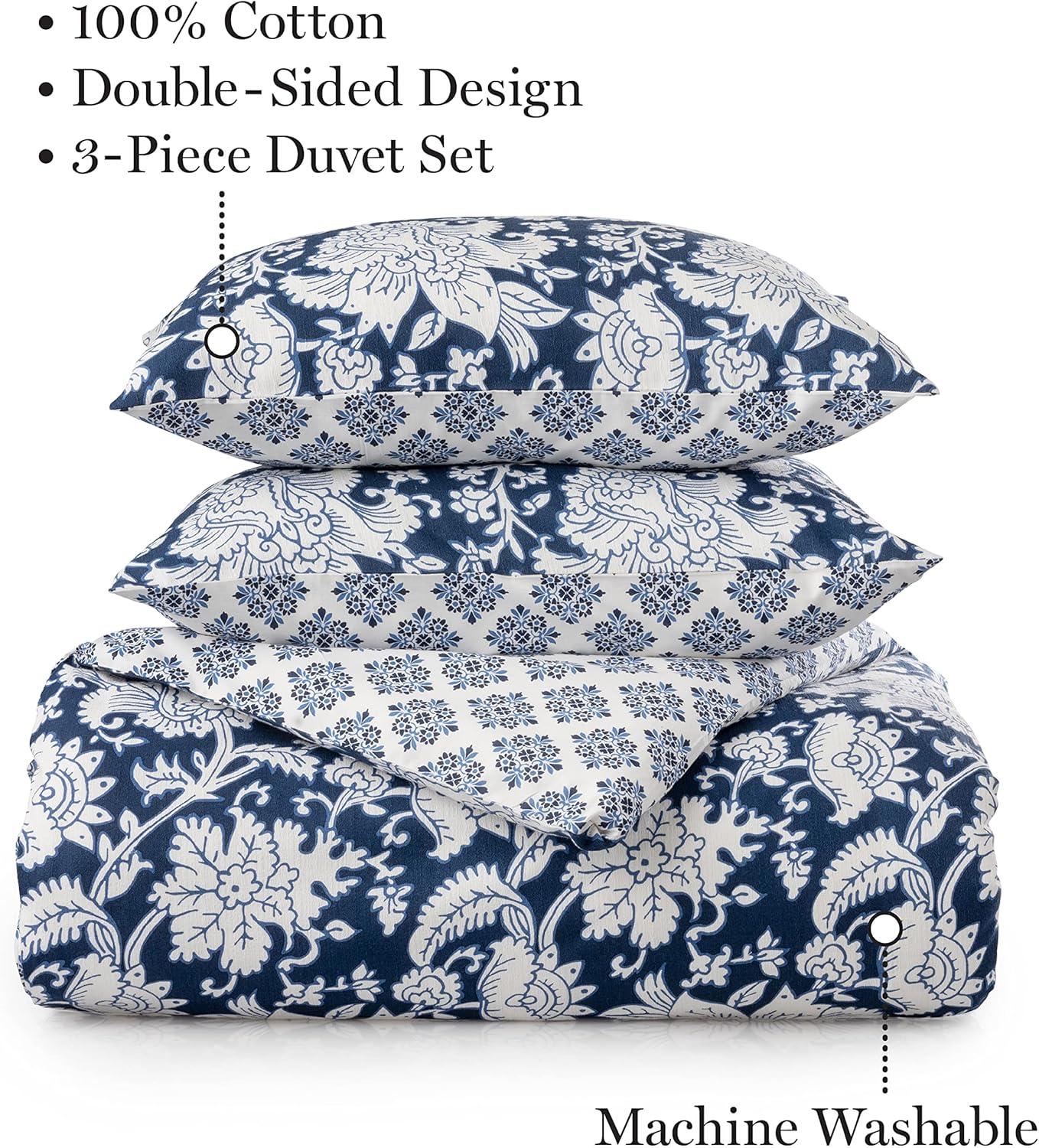 imageMARTHA STEWART Natalie King Size Duvet 3 Piece Set1 Duvet Cover 2 Pillow Shams Crinkle Velvet Texture Soft ampamp Royal Machine Wash 104quotx92quot with Button Closure ChampagneNavy White