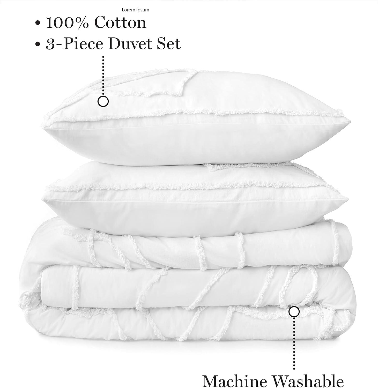 imageMARTHA STEWART Natalie King Size Duvet 3 Piece Set1 Duvet Cover 2 Pillow Shams Crinkle Velvet Texture Soft ampamp Royal Machine Wash 104quotx92quot with Button Closure ChampagneEmbroidered White