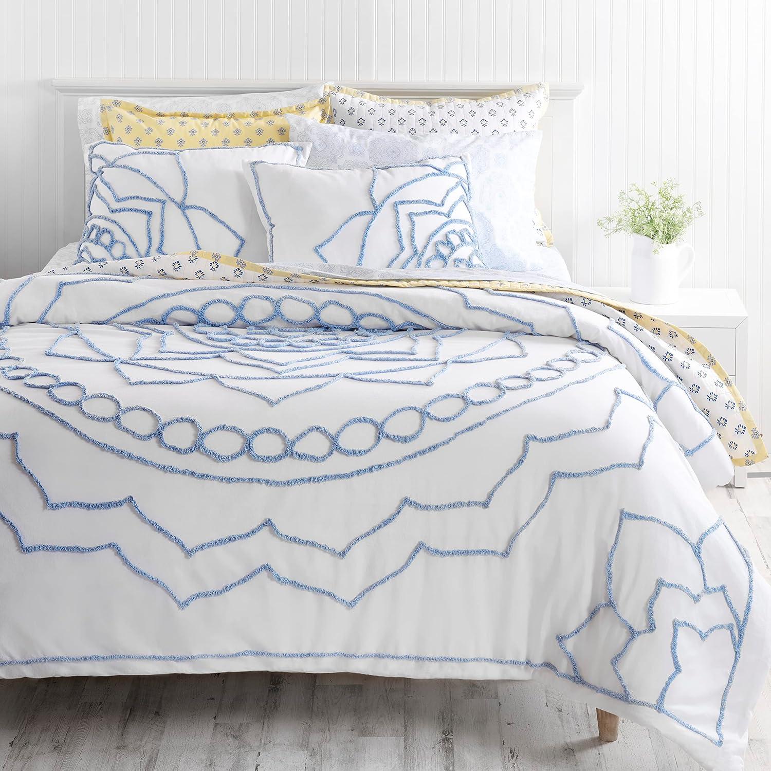 imageMARTHA STEWART Natalie King Size Duvet 3 Piece Set1 Duvet Cover 2 Pillow Shams Crinkle Velvet Texture Soft ampamp Royal Machine Wash 104quotx92quot with Button Closure ChampagneSoft Blue