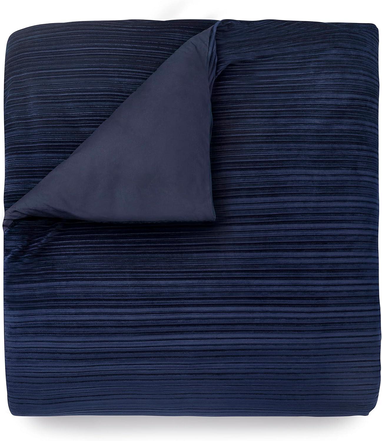 imageMARTHA STEWART Natalie King Size Duvet 3 Piece Set1 Duvet Cover 2 Pillow Shams Crinkle Velvet Texture Soft ampamp Royal Machine Wash 104quotx92quot with Button Closure ChampagneNavy