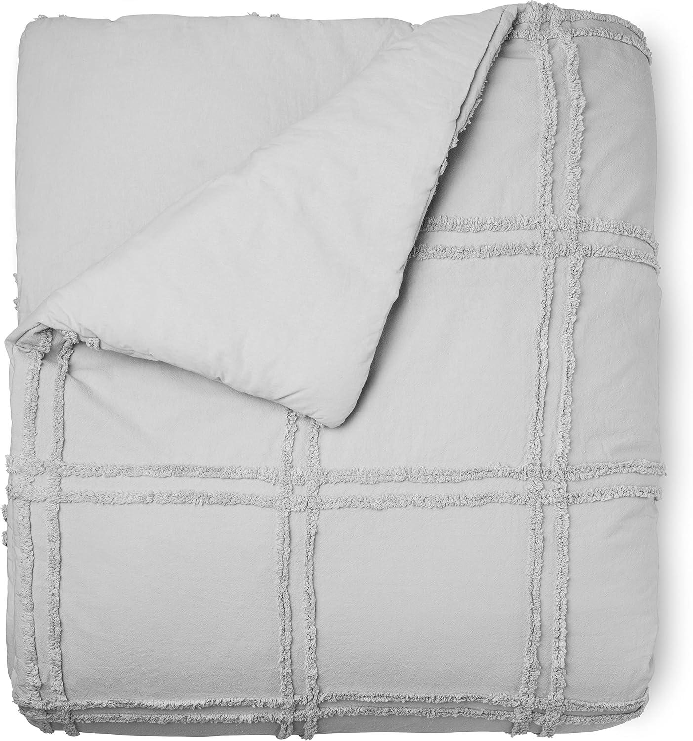 imageMARTHA STEWART Natalie King Size Duvet 3 Piece Set1 Duvet Cover 2 Pillow Shams Crinkle Velvet Texture Soft ampamp Royal Machine Wash 104quotx92quot with Button Closure ChampagneSolid Grey