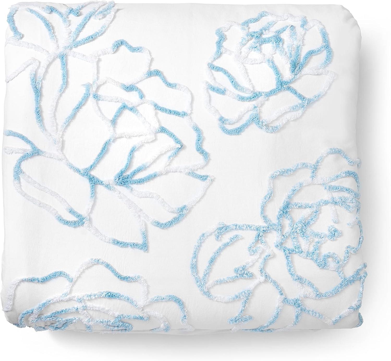 imageMARTHA STEWART Natalie King Size Duvet 3 Piece Set1 Duvet Cover 2 Pillow Shams Crinkle Velvet Texture Soft ampamp Royal Machine Wash 104quotx92quot with Button Closure ChampagneFederal Blue White