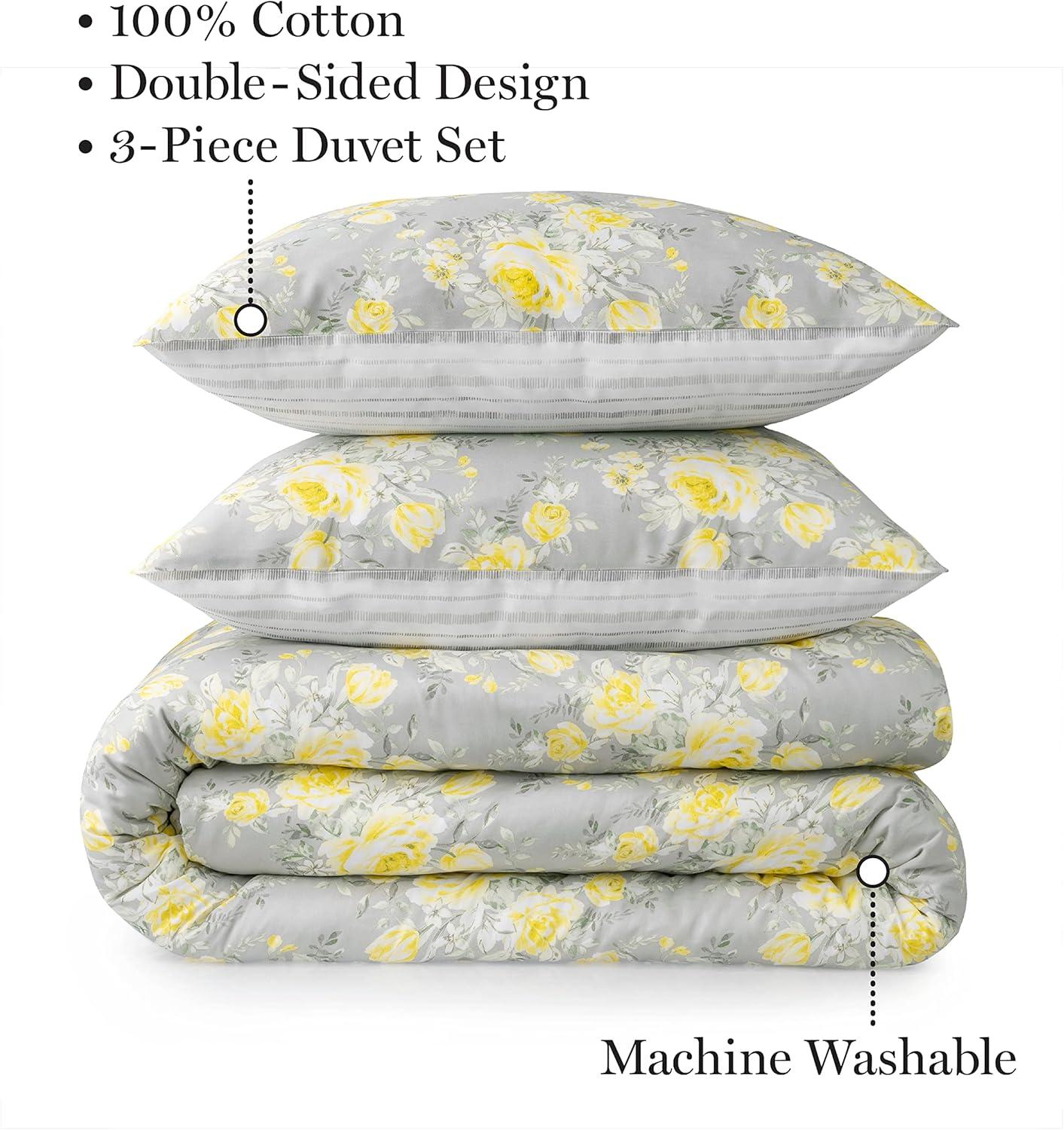 imageMARTHA STEWART Natalie King Size Duvet 3 Piece Set1 Duvet Cover 2 Pillow Shams Crinkle Velvet Texture Soft ampamp Royal Machine Wash 104quotx92quot with Button Closure ChampagneGrey Yellow