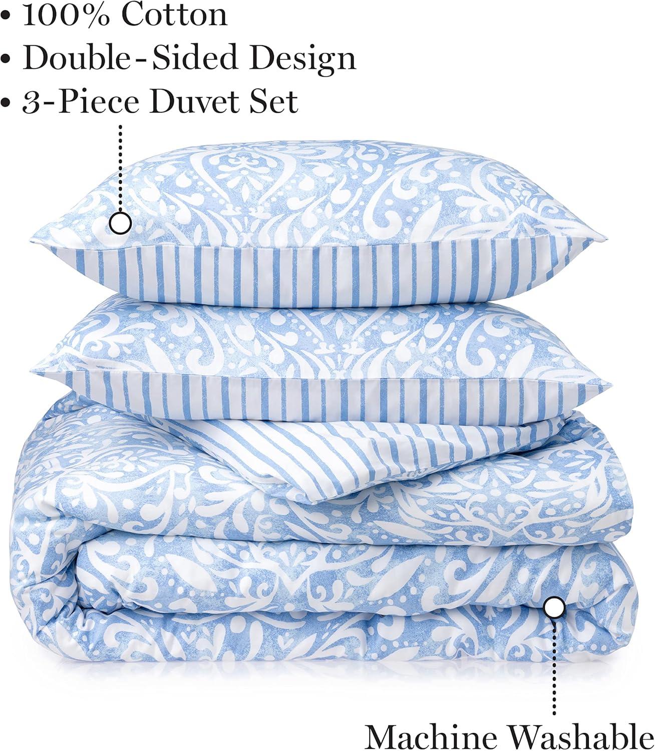 imageMARTHA STEWART Natalie King Size Duvet 3 Piece Set1 Duvet Cover 2 Pillow Shams Crinkle Velvet Texture Soft ampamp Royal Machine Wash 104quotx92quot with Button Closure ChampagneBlue