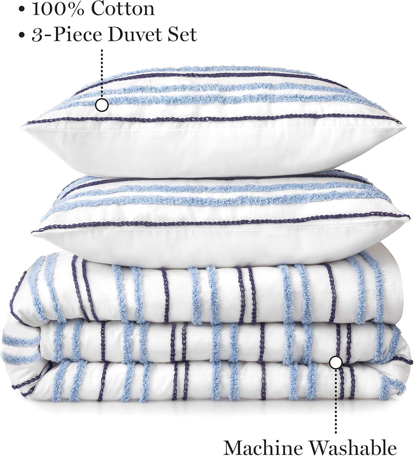 imageMARTHA STEWART Natalie King Size Duvet 3 Piece Set1 Duvet Cover 2 Pillow Shams Crinkle Velvet Texture Soft ampamp Royal Machine Wash 104quotx92quot with Button Closure ChampagneSoft Blue