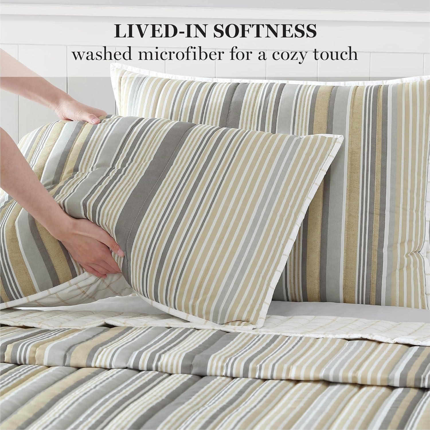 imageMARTHA STEWART Twin Size Quilt Bedding Set 2 Piece Soft Washed Microfiber Printed Bedspread Reversible All Season 1 Quilt 1 Standard Pillow Sham Blue White ampamp Red Painted Floral PrintLefferts Stripe