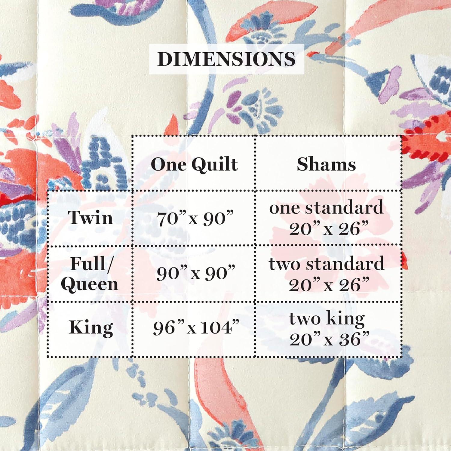 imageMARTHA STEWART Twin Size Quilt Bedding Set 2 Piece Soft Washed Microfiber Printed Bedspread Reversible All Season 1 Quilt 1 Standard Pillow Sham Blue White ampamp Red Painted Floral PrintNadine Painted Jacobean