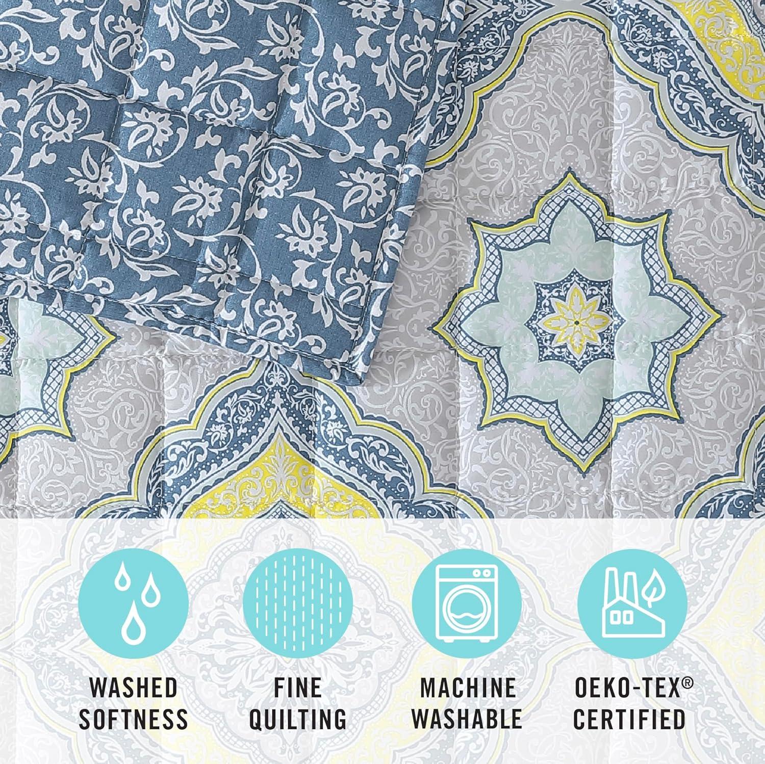 imageMARTHA STEWART Twin Size Quilt Bedding Set 2 Piece Soft Washed Microfiber Printed Bedspread Reversible All Season 1 Quilt 1 Standard Pillow Sham Blue White ampamp Red Painted Floral PrintJamie Medallion