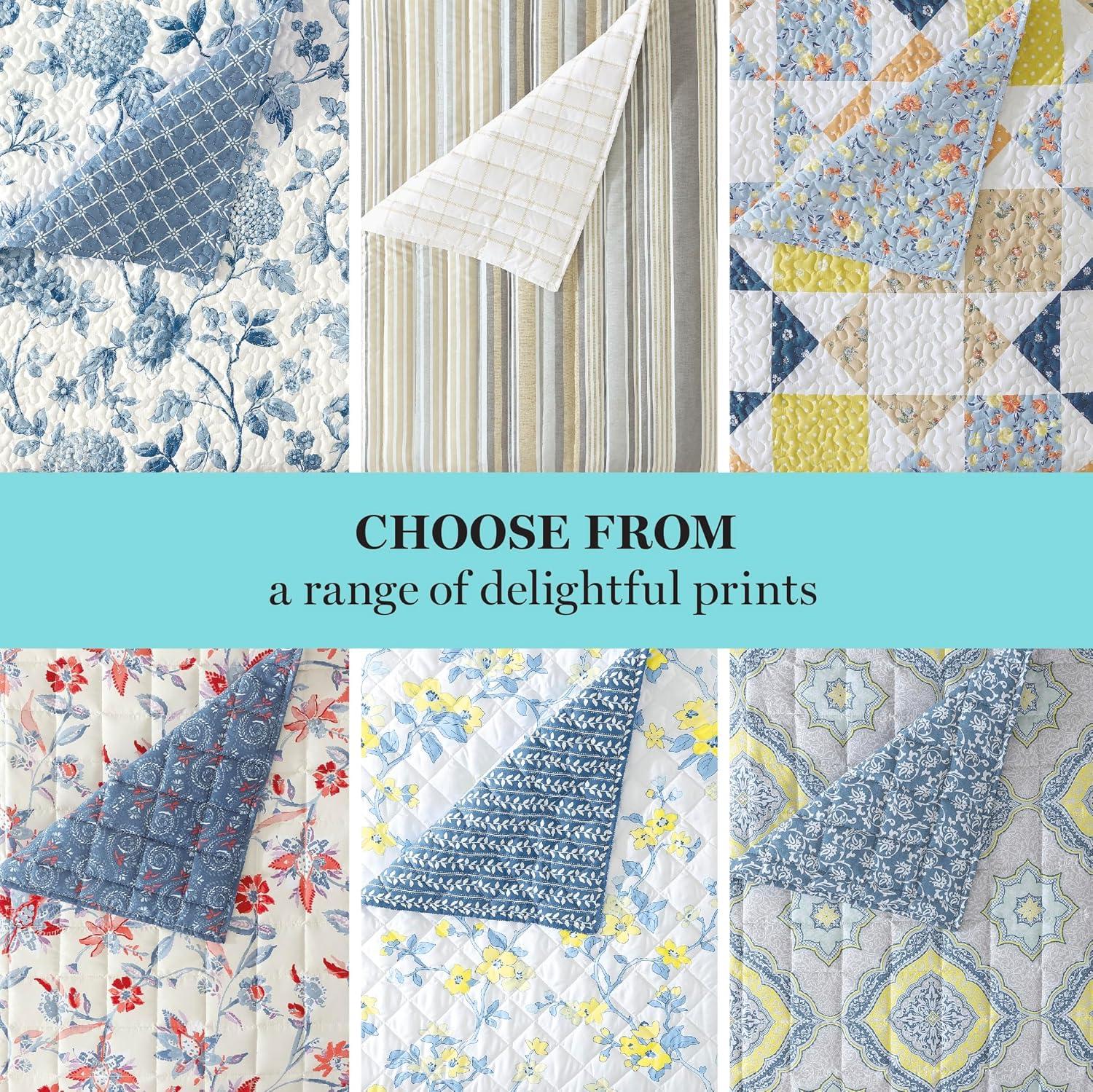 imageMARTHA STEWART Twin Size Quilt Bedding Set 2 Piece Soft Washed Microfiber Printed Bedspread Reversible All Season 1 Quilt 1 Standard Pillow Sham Blue White ampamp Red Painted Floral PrintKite Ditsy Patchwork