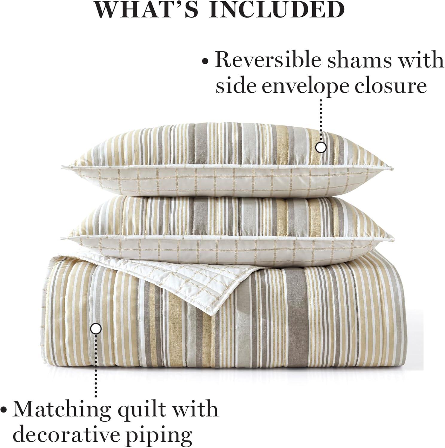 imageMARTHA STEWART Twin Size Quilt Bedding Set 2 Piece Soft Washed Microfiber Printed Bedspread Reversible All Season 1 Quilt 1 Standard Pillow Sham Blue White ampamp Red Painted Floral PrintLefferts Stripe