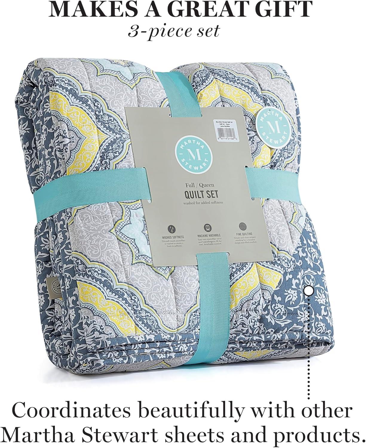 imageMARTHA STEWART Twin Size Quilt Bedding Set 2 Piece Soft Washed Microfiber Printed Bedspread Reversible All Season 1 Quilt 1 Standard Pillow Sham Blue White ampamp Red Painted Floral PrintJamie Medallion