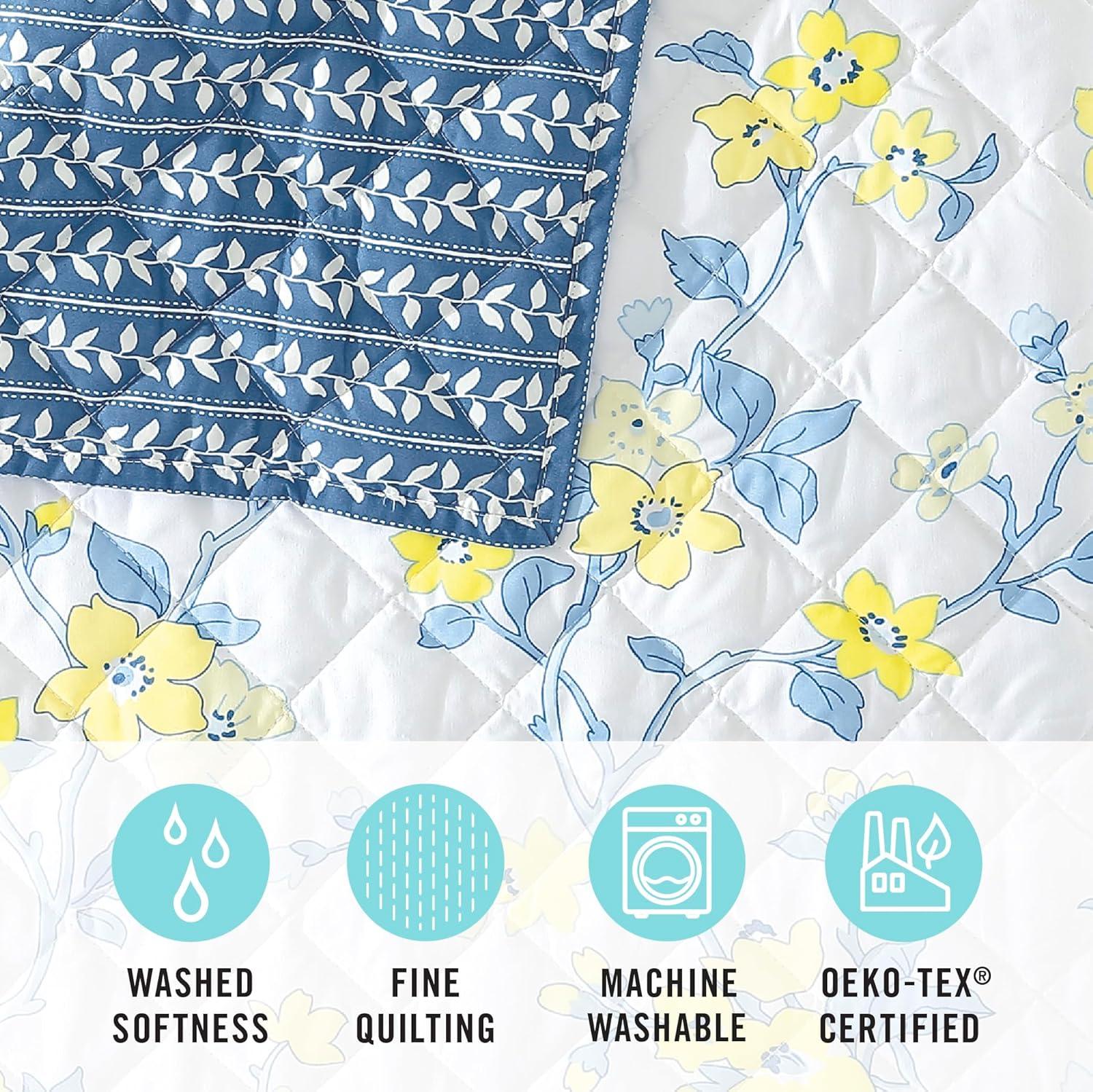 imageMARTHA STEWART Twin Size Quilt Bedding Set 2 Piece Soft Washed Microfiber Printed Bedspread Reversible All Season 1 Quilt 1 Standard Pillow Sham Blue White ampamp Red Painted Floral PrintMaribel Floral Vine