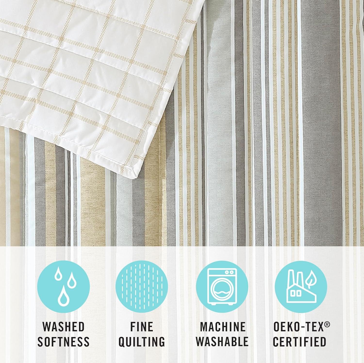 imageMARTHA STEWART Twin Size Quilt Bedding Set 2 Piece Soft Washed Microfiber Printed Bedspread Reversible All Season 1 Quilt 1 Standard Pillow Sham Blue White ampamp Red Painted Floral PrintLefferts Stripe