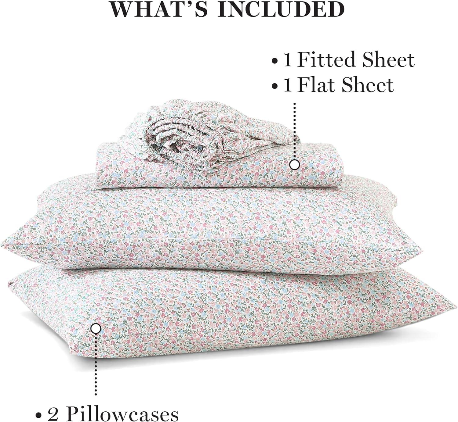 imageMARTHA STEWART Ultra Soft Brushed and Washed Microfiber 4 Piece Sheet Set Easy Care Comfy Bed Sheets with Deep Pocket 1 Flat Sheet 1 Fitted Sheet 2 Std Pillowcases Queen Size Navy BlueJuniper Sea Pink