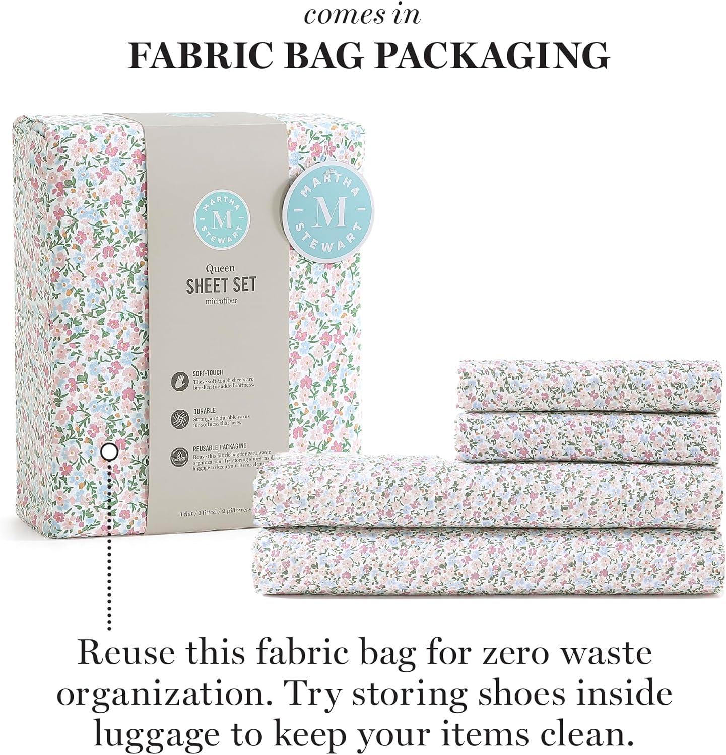 imageMARTHA STEWART Ultra Soft Brushed and Washed Microfiber 4 Piece Sheet Set Easy Care Comfy Bed Sheets with Deep Pocket 1 Flat Sheet 1 Fitted Sheet 2 Std Pillowcases Queen Size Navy BlueJuniper Sea Pink