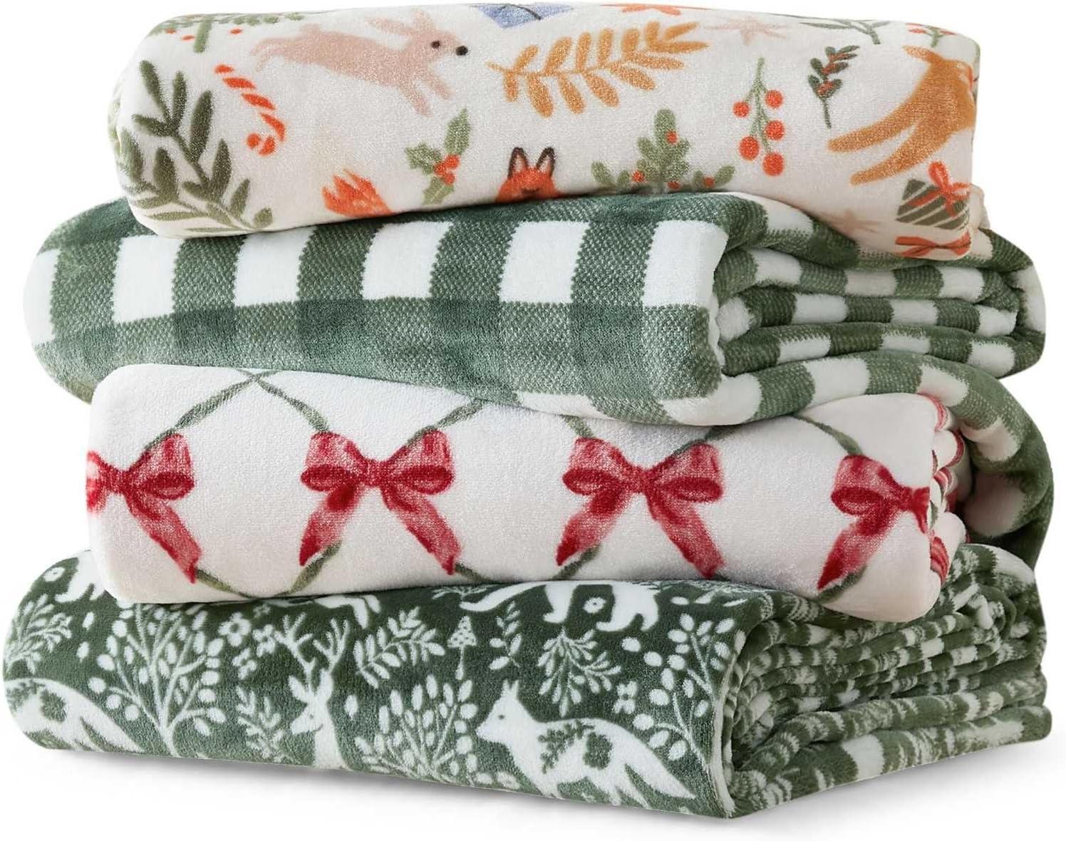 imageMartha Stewart Blanket Incredibly Soft Throw Blanket for Couch or Bed Printed Plush ampamp Oversized Bedding Holiday Woodland White 60quot x 70quotMadison Gingham Green