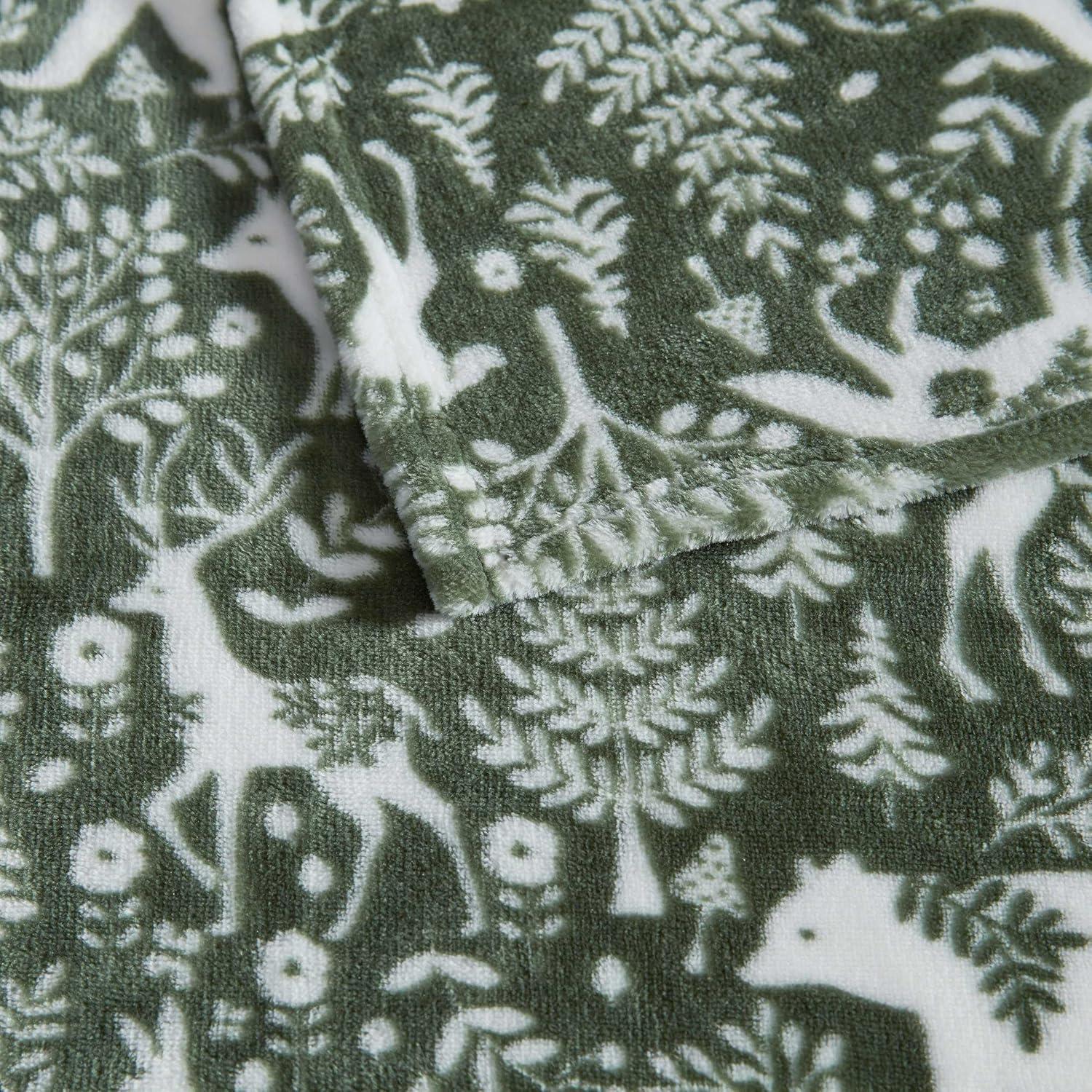 imageMartha Stewart Blanket Incredibly Soft Throw Blanket for Couch or Bed Printed Plush ampamp Oversized Bedding Holiday Woodland White 60quot x 70quotNordic Forest Green