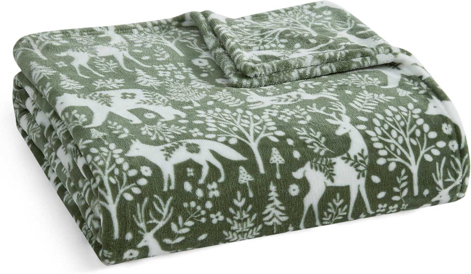 imageMartha Stewart Blanket Incredibly Soft Throw Blanket for Couch or Bed Printed Plush ampamp Oversized Bedding Holiday Woodland White 60quot x 70quotNordic Forest Green