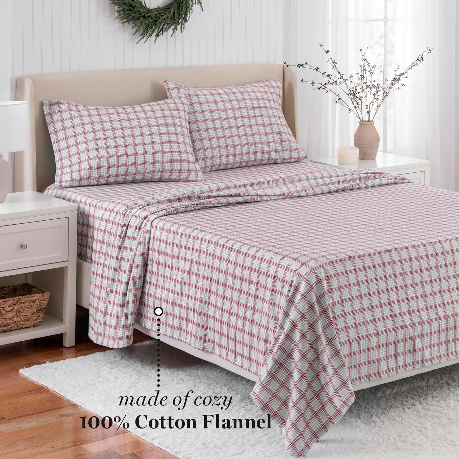 imageMartha Stewart Flannel Sheets Full Size AntiPilling ampamp Wrinkle Resistant Cotton Touchably Soft for AllSeason Comfort Bed Sheets with Matching Pillowcases ampamp Fitted Sheet Holiday Bows RedHoliday Lodge Plaid RedGrey