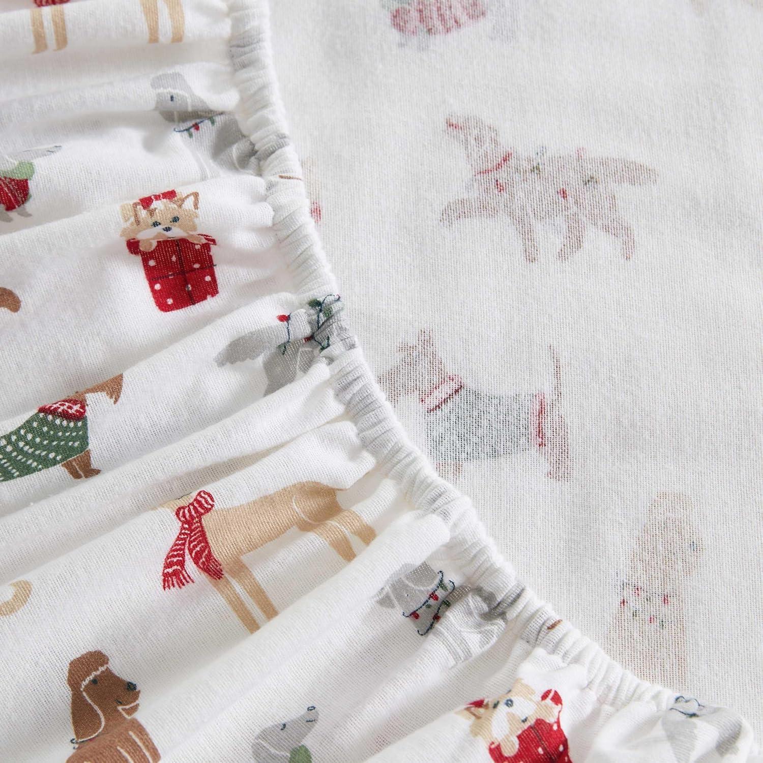 imageMartha Stewart Flannel Sheets Full Size AntiPilling ampamp Wrinkle Resistant Cotton Touchably Soft for AllSeason Comfort Bed Sheets with Matching Pillowcases ampamp Fitted Sheet Holiday Bows RedHoliday Pups Brown