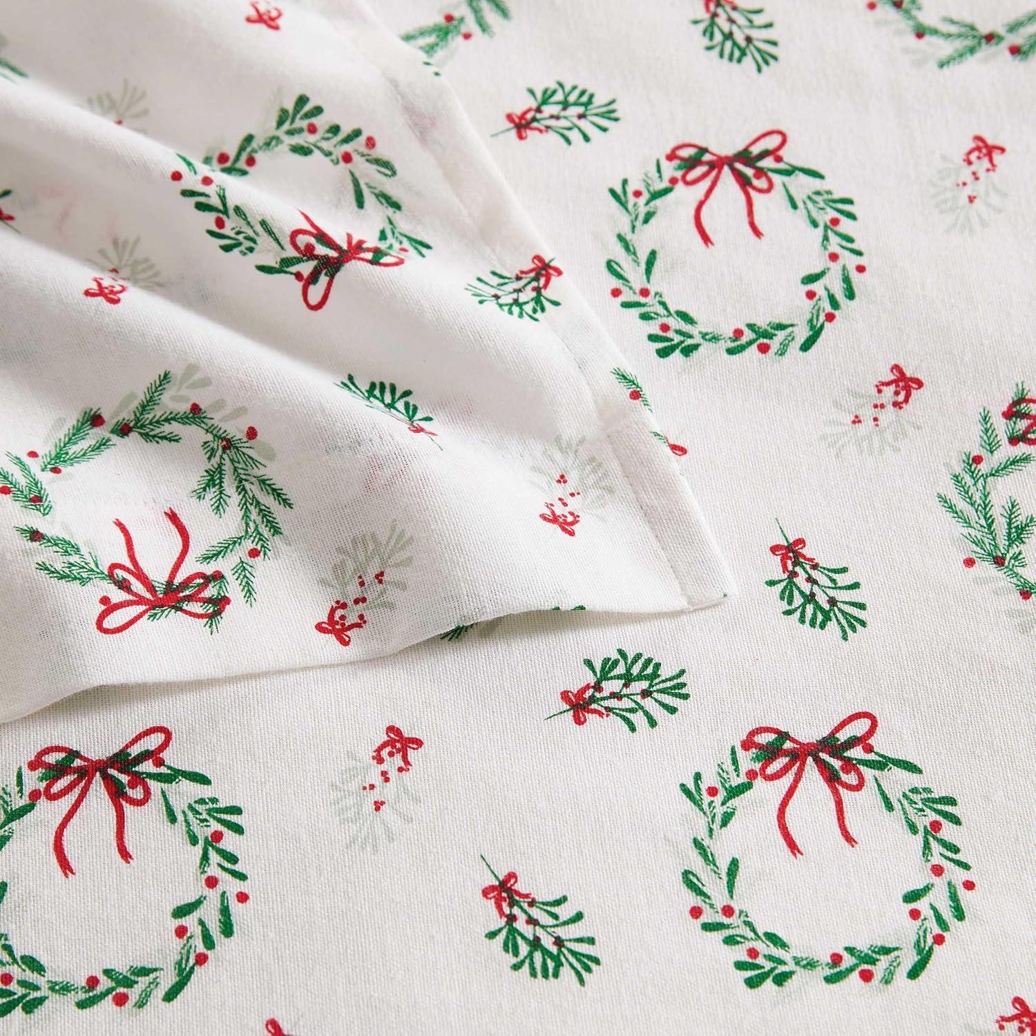 imageMartha Stewart Flannel Sheets Full Size AntiPilling ampamp Wrinkle Resistant Cotton Touchably Soft for AllSeason Comfort Bed Sheets with Matching Pillowcases ampamp Fitted Sheet Holiday Bows RedWreaths Mistletoe Green