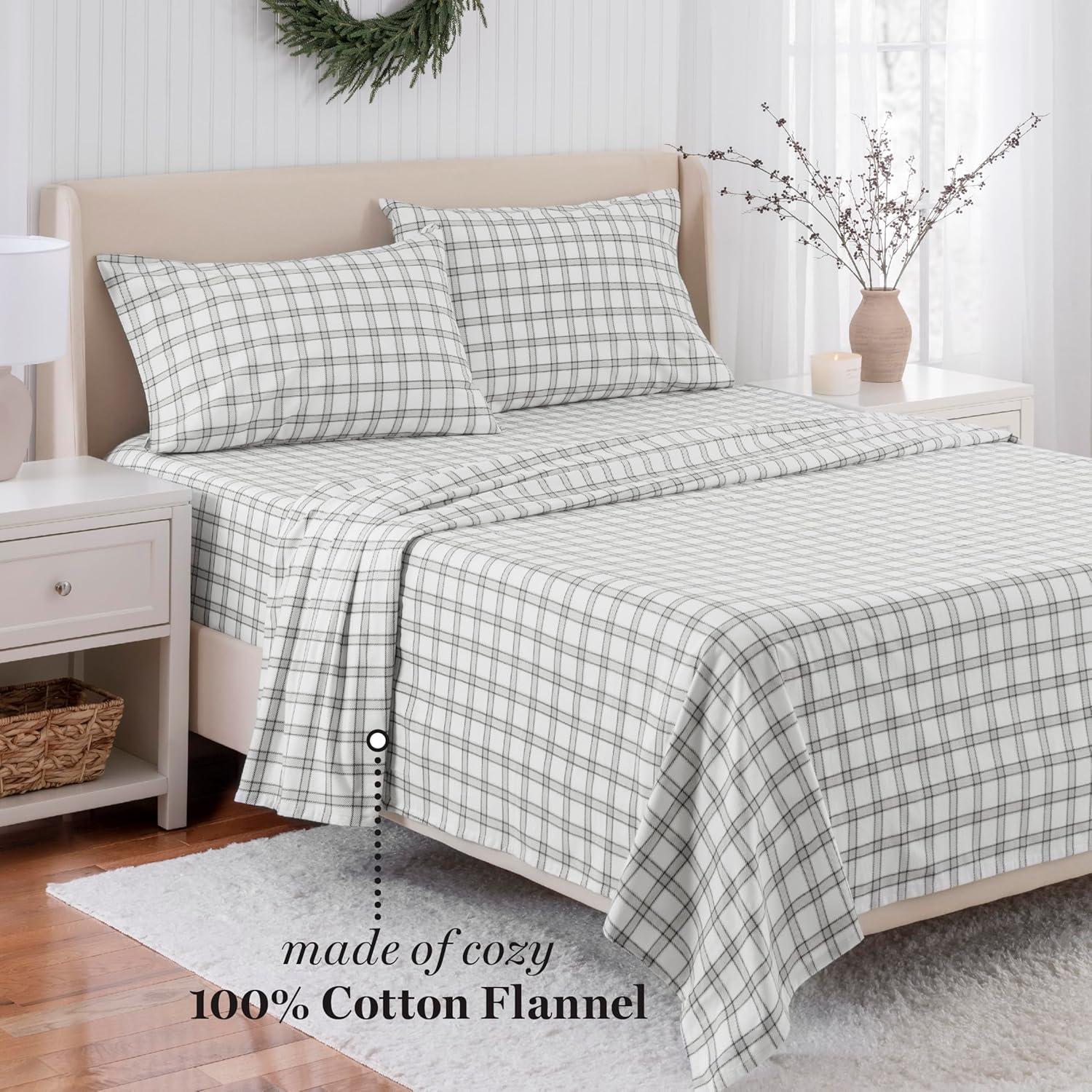 imageMartha Stewart Flannel Sheets Full Size AntiPilling ampamp Wrinkle Resistant Cotton Touchably Soft for AllSeason Comfort Bed Sheets with Matching Pillowcases ampamp Fitted Sheet Holiday Bows RedHoliday Windowpane Plaid WhiteGrey