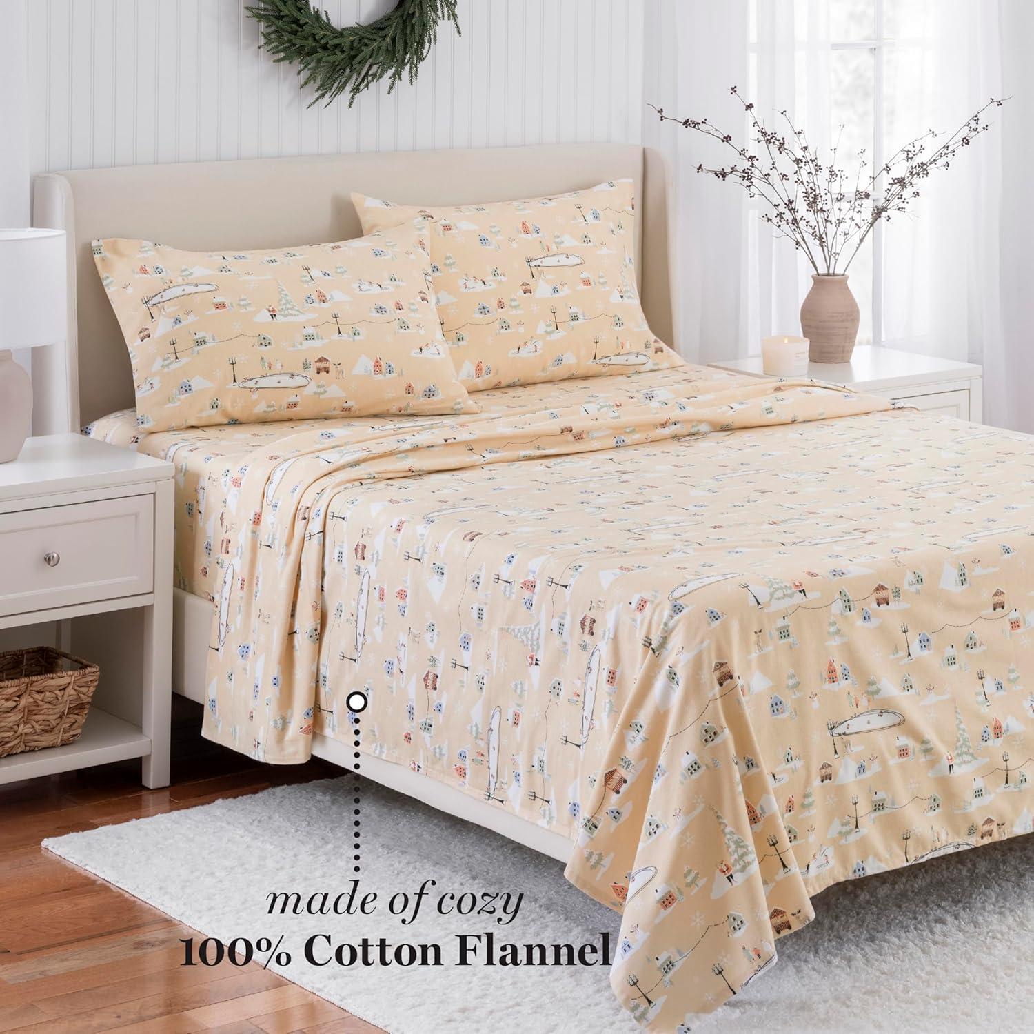imageMartha Stewart Flannel Sheets Full Size AntiPilling ampamp Wrinkle Resistant Cotton Touchably Soft for AllSeason Comfort Bed Sheets with Matching Pillowcases ampamp Fitted Sheet Holiday Bows RedIvory