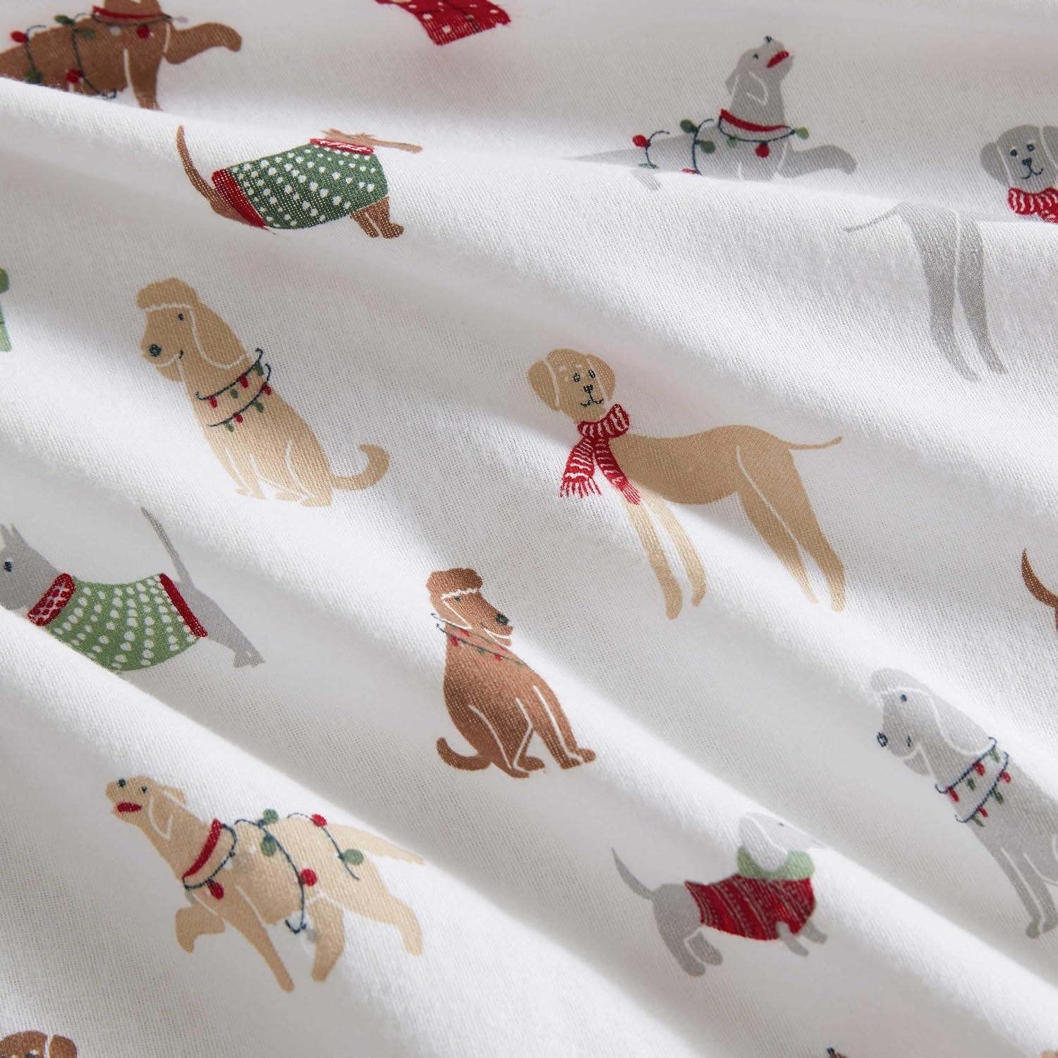 imageMartha Stewart Flannel Sheets Full Size AntiPilling ampamp Wrinkle Resistant Cotton Touchably Soft for AllSeason Comfort Bed Sheets with Matching Pillowcases ampamp Fitted Sheet Holiday Bows RedHoliday Pups Brown