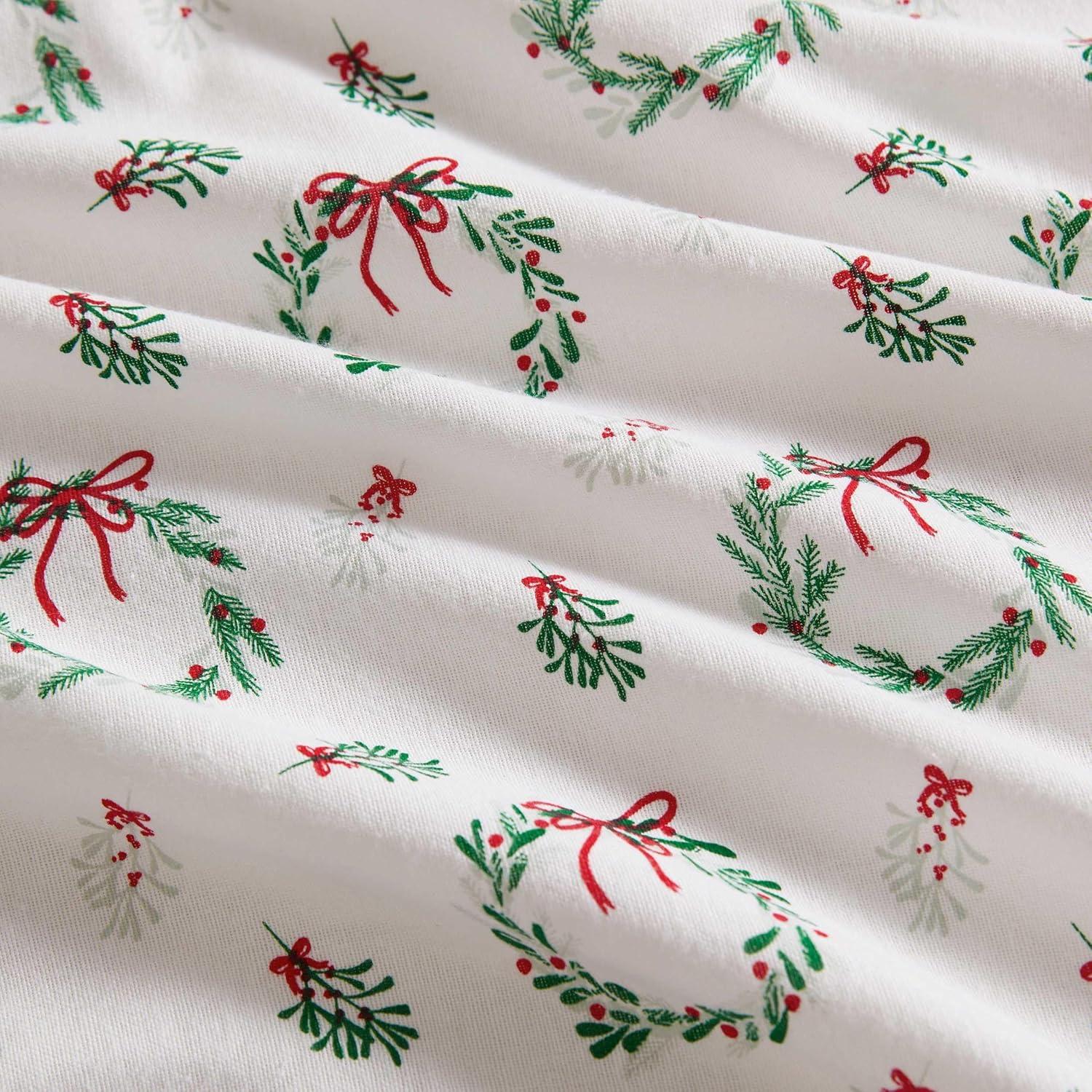 imageMartha Stewart Flannel Sheets Full Size AntiPilling ampamp Wrinkle Resistant Cotton Touchably Soft for AllSeason Comfort Bed Sheets with Matching Pillowcases ampamp Fitted Sheet Holiday Bows RedWreaths Mistletoe Green