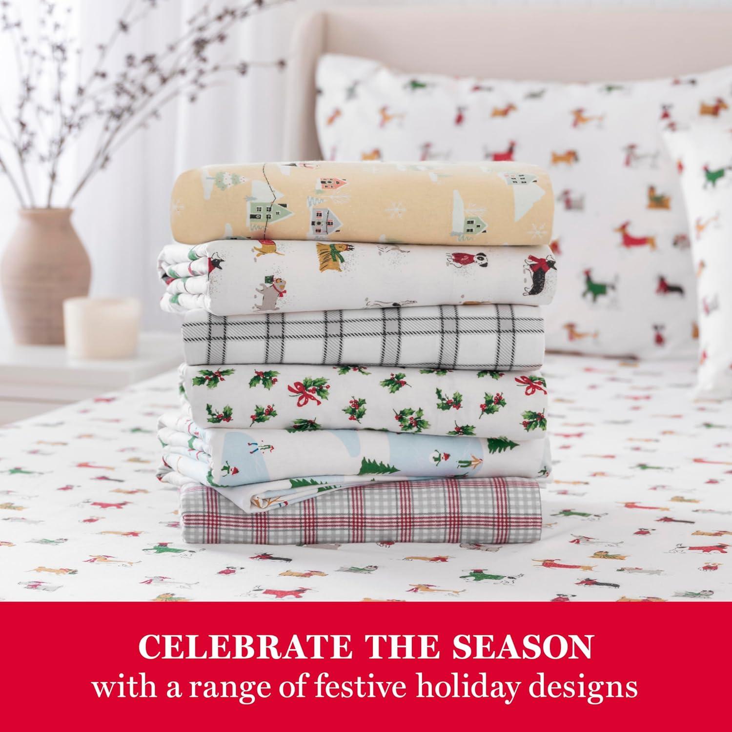 imageMartha Stewart Flannel Sheets Full Size AntiPilling ampamp Wrinkle Resistant Cotton Touchably Soft for AllSeason Comfort Bed Sheets with Matching Pillowcases ampamp Fitted Sheet Holiday Bows RedGray